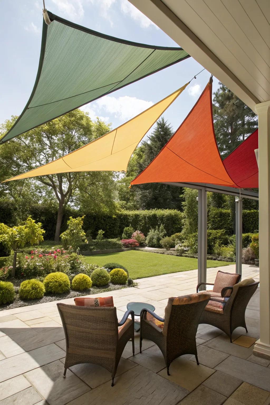 Sail shades add a modern touch while keeping you shaded.