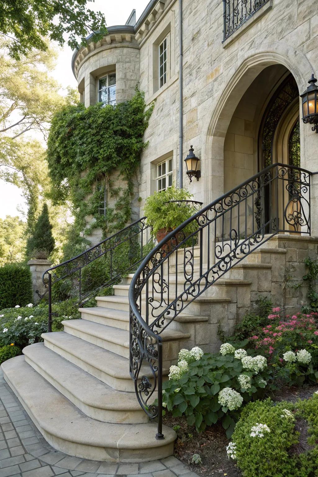 Wrought iron railings bring elegance and durability to any outdoor setting.
