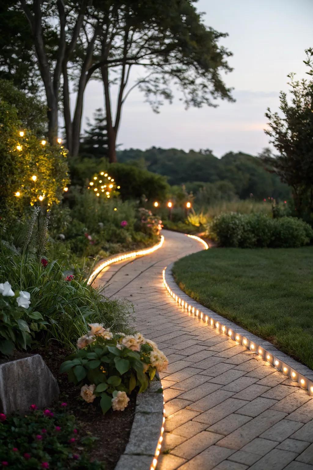 Pathway strip lighting adds both safety and charm to your garden.