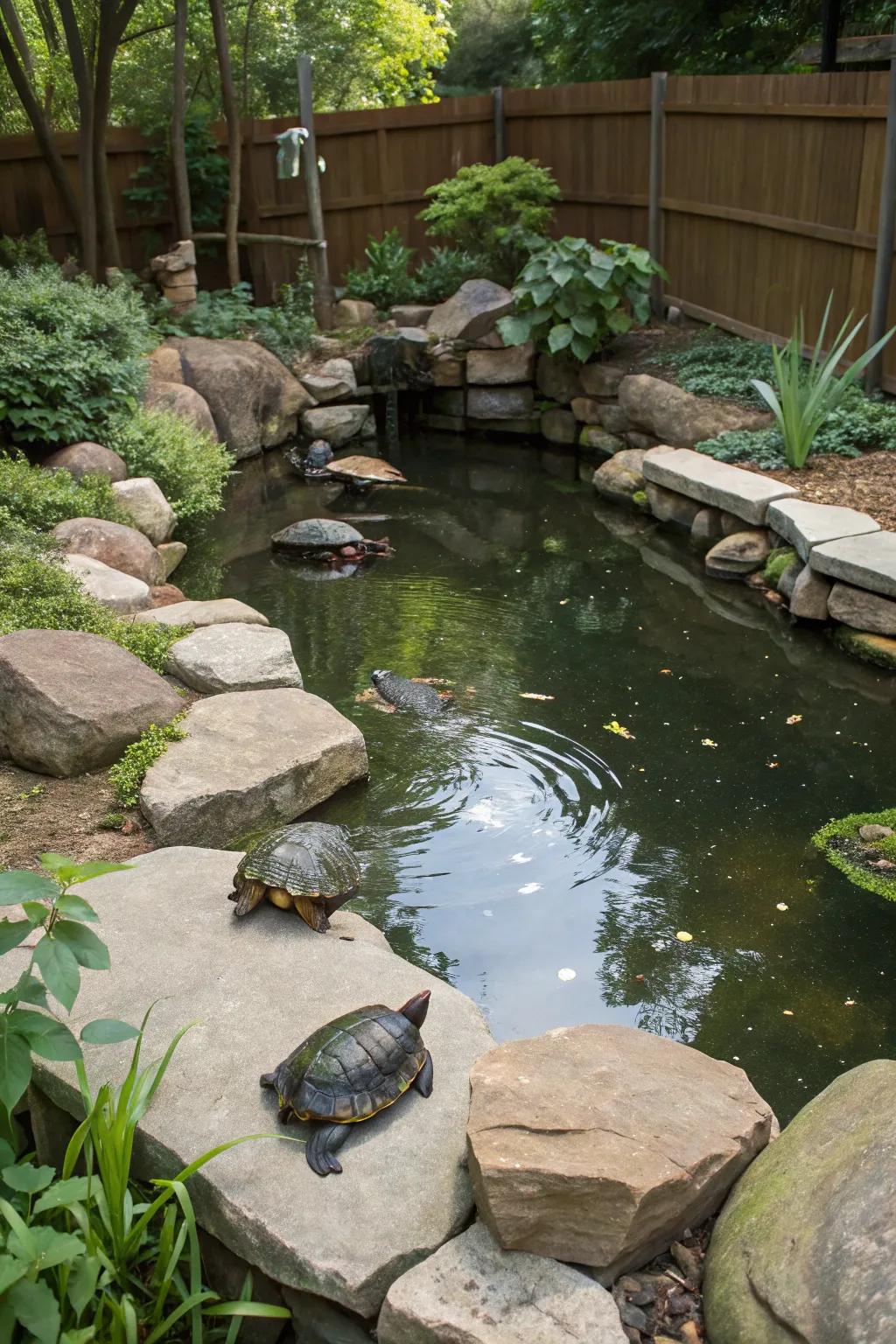 A natural rock oasis creating a stunning turtle pond.