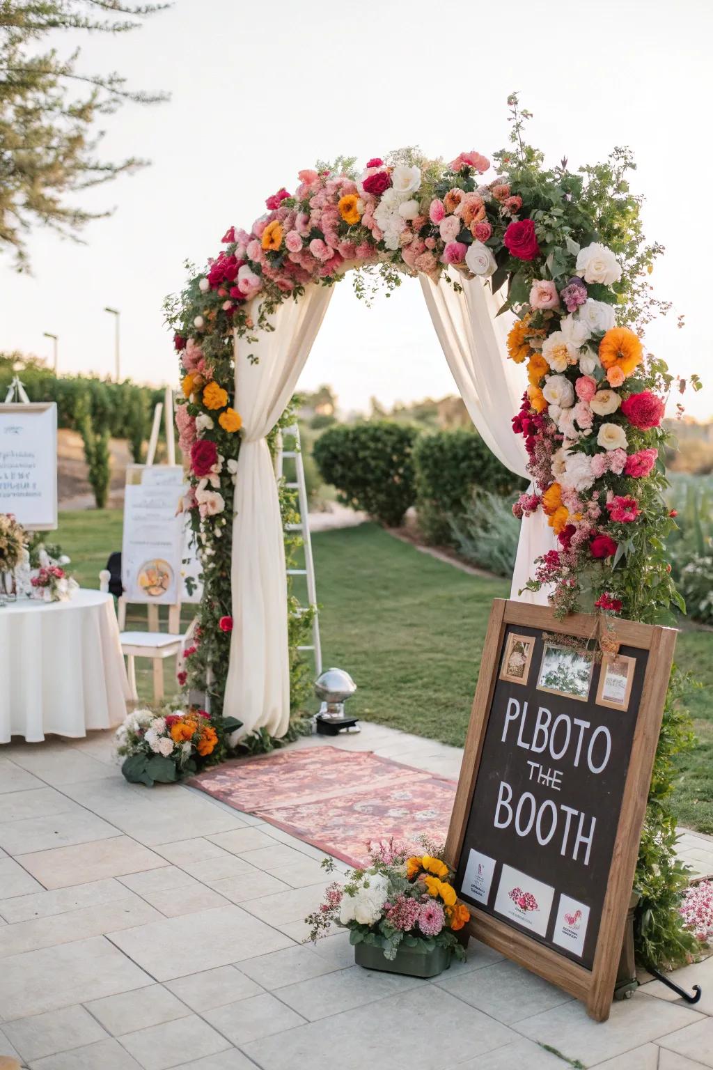 Capture enchanting moments with a floral archway as your photo booth backdrop.