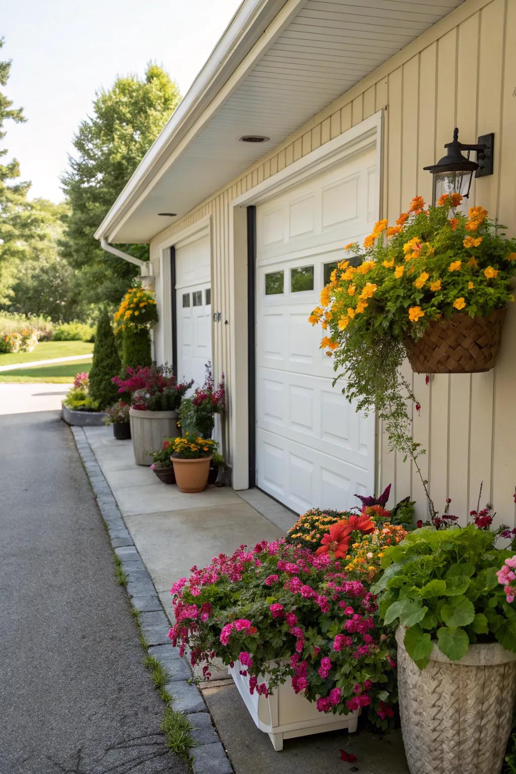 Potted plants bring life to your garage entrance.