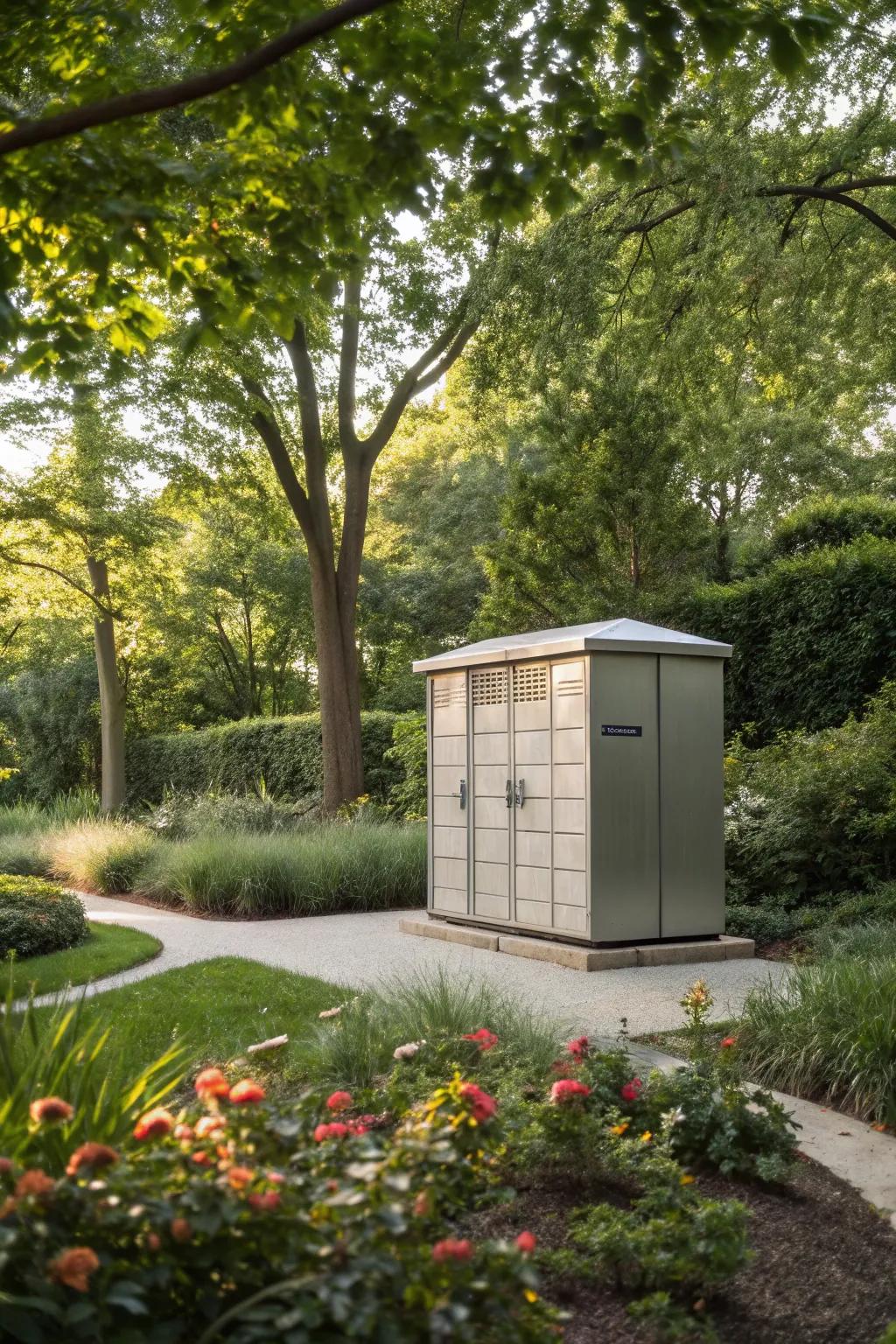 A standalone parcel vault, blending functionality and nature.