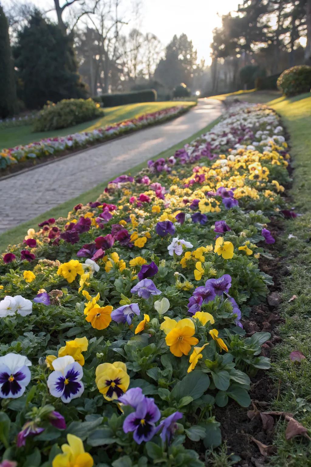 A colorful carpet of pansies creating a stunning visual effect.