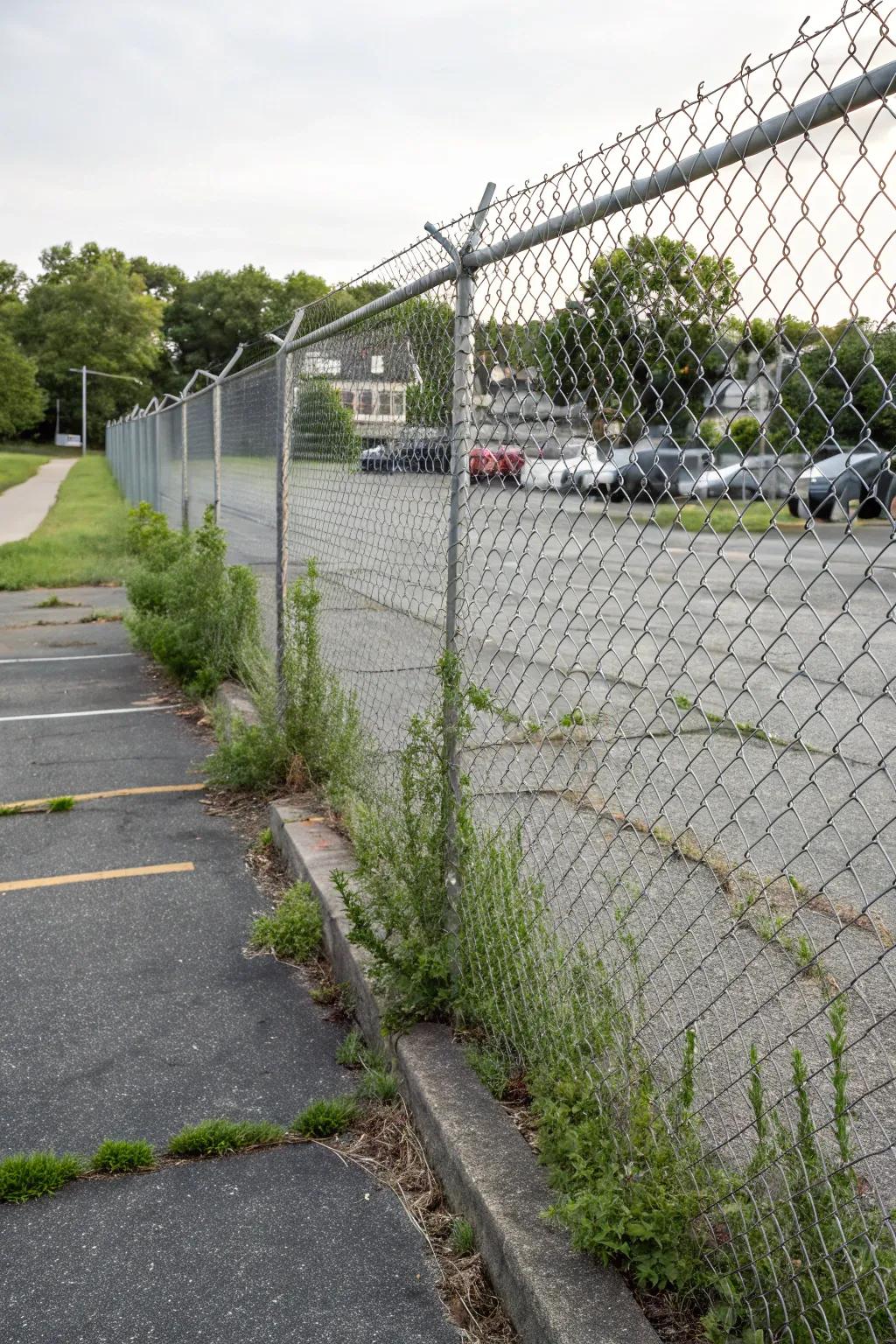 A classic chain-link fence offers a balance of security and simplicity.