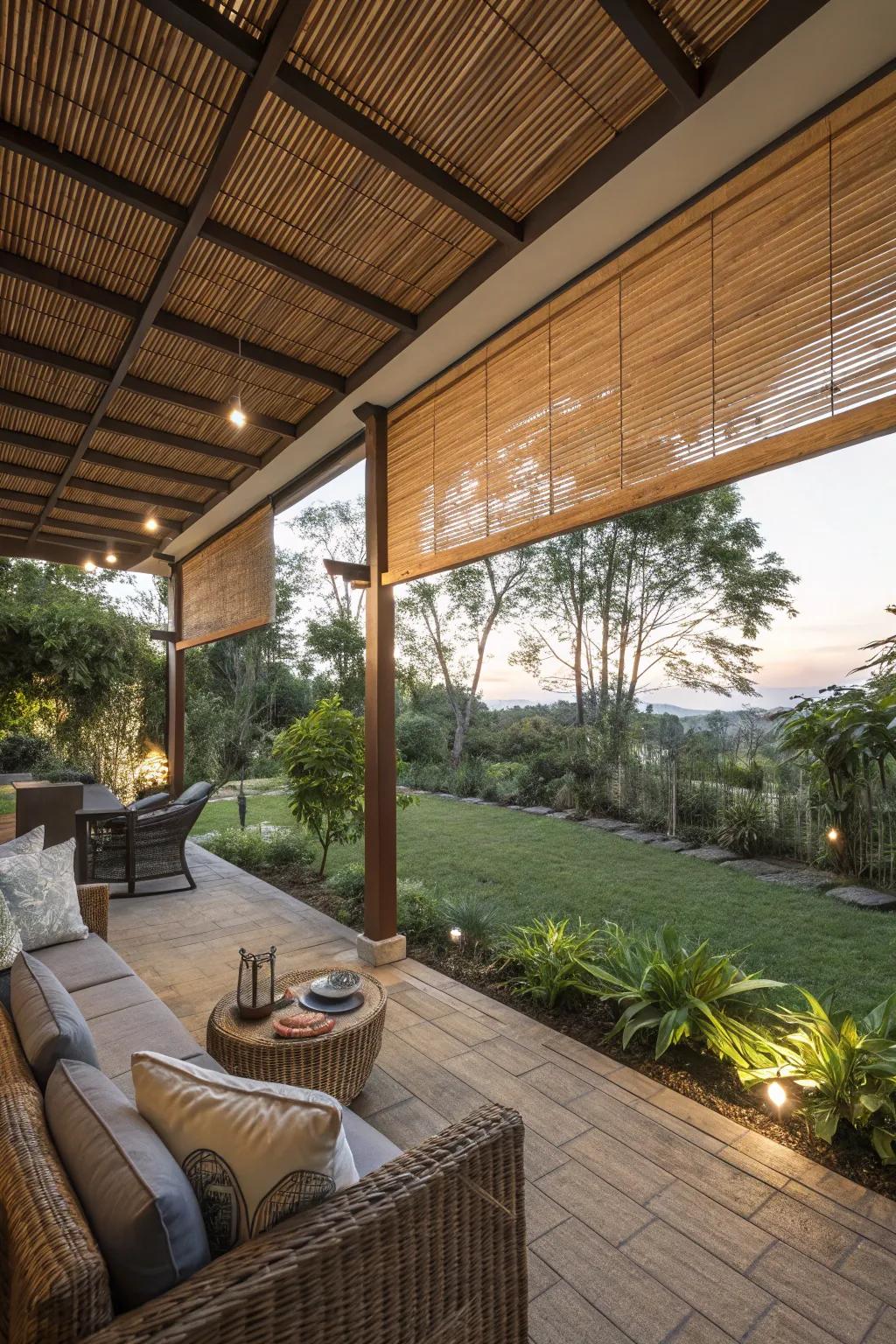 Bamboo blinds add a natural touch to any patio.