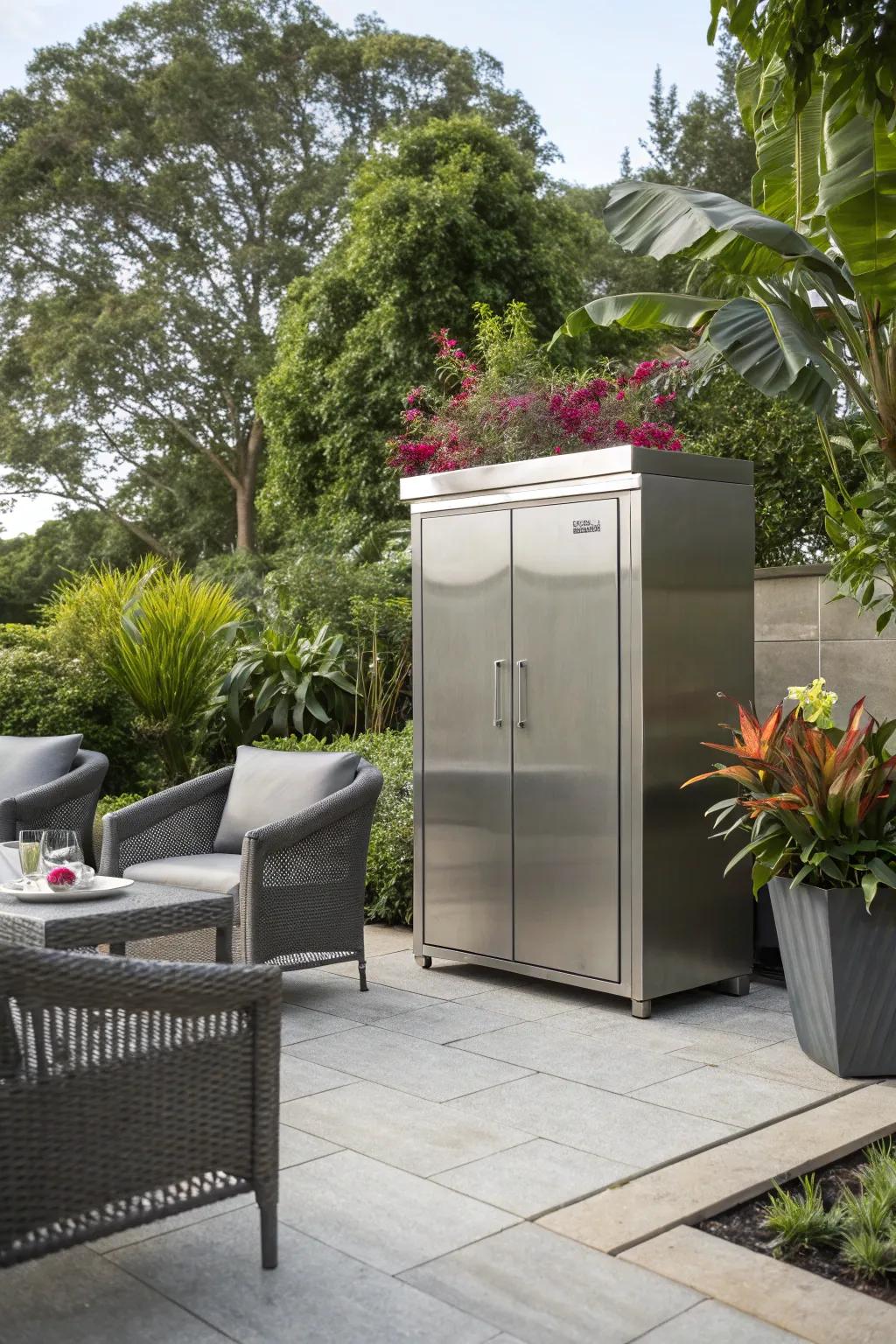 Durable and stylish, stainless steel cabinets are a must-have for weatherproof patio storage.