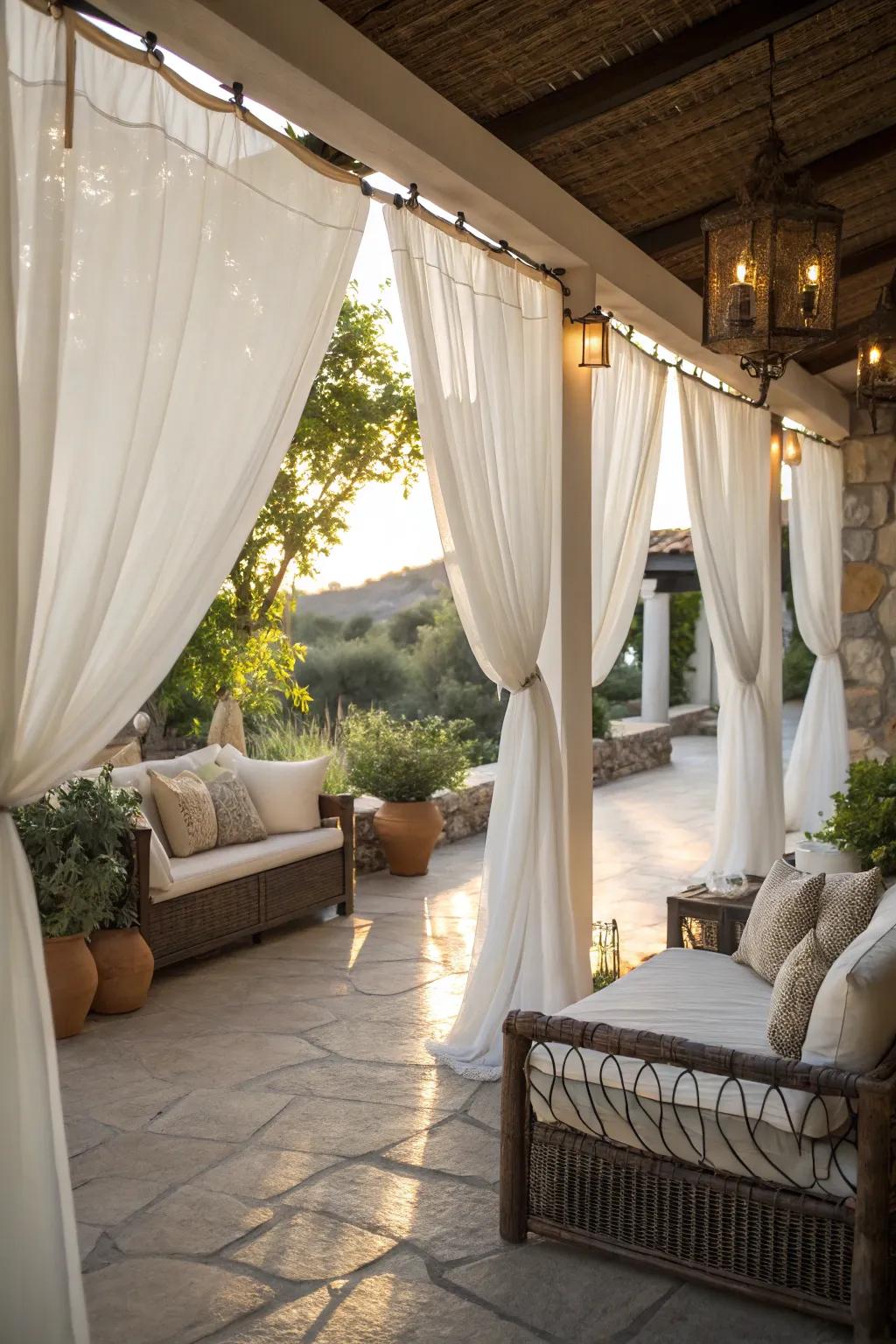Classic white curtains offer a timeless and versatile look for any patio.