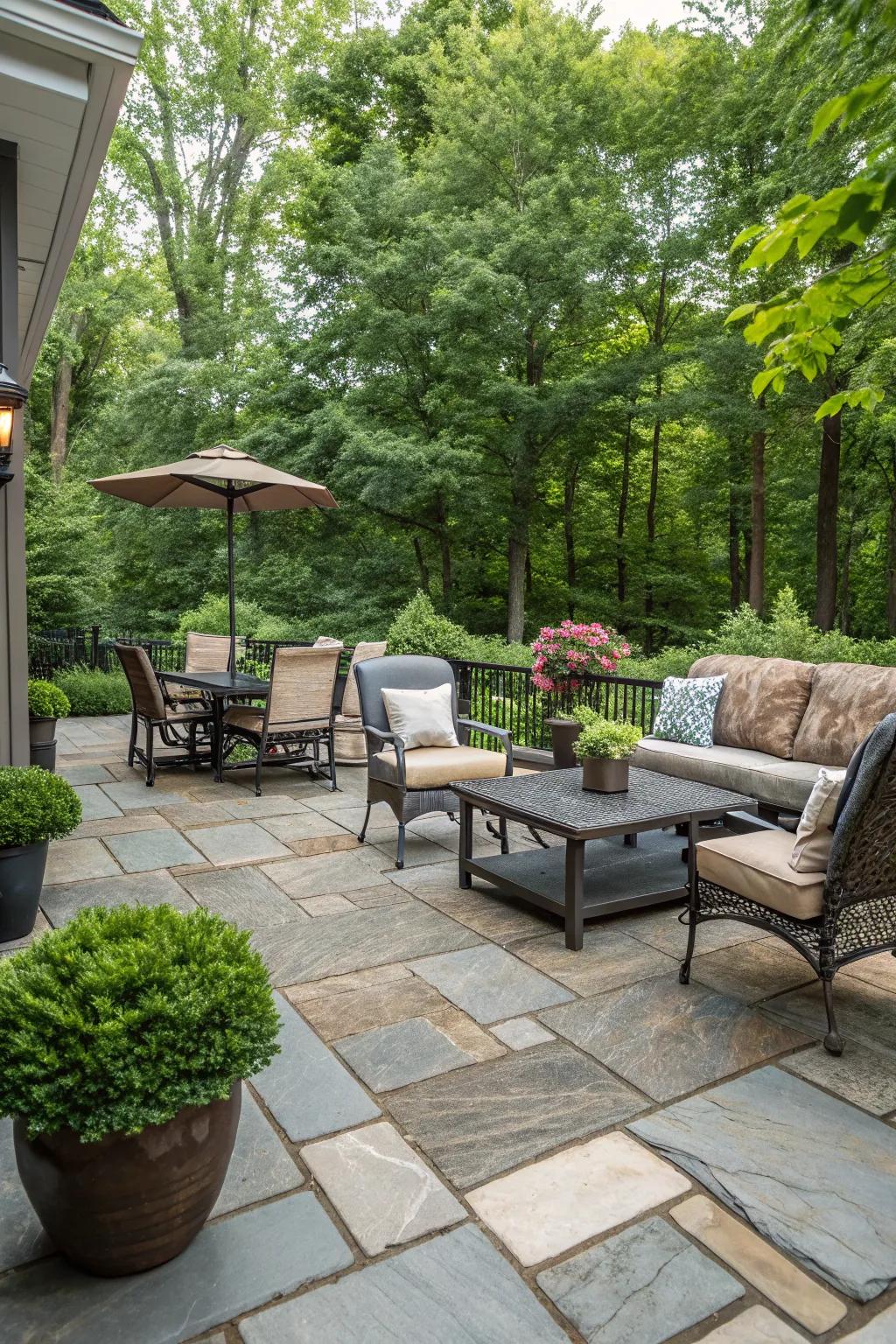 Natural stone pavers create a timeless and elegant patio deck.