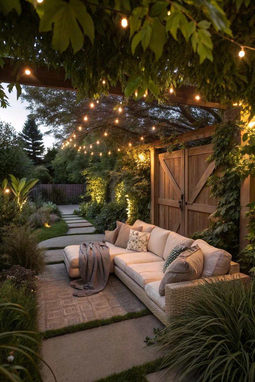 A U-shaped sectional creates a cozy and inviting patio corner.