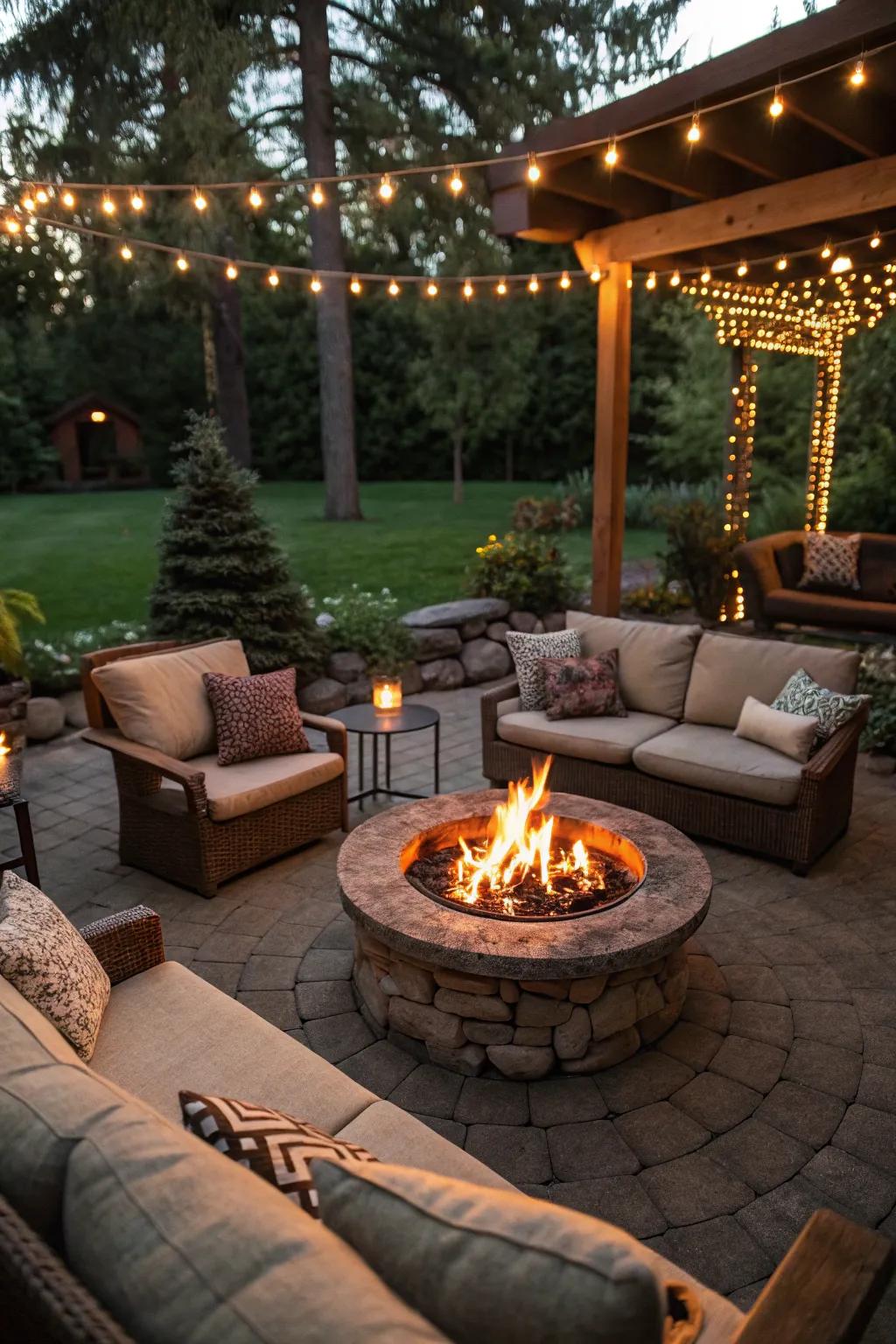 An inviting fire pit is the heart of any outdoor man cave.