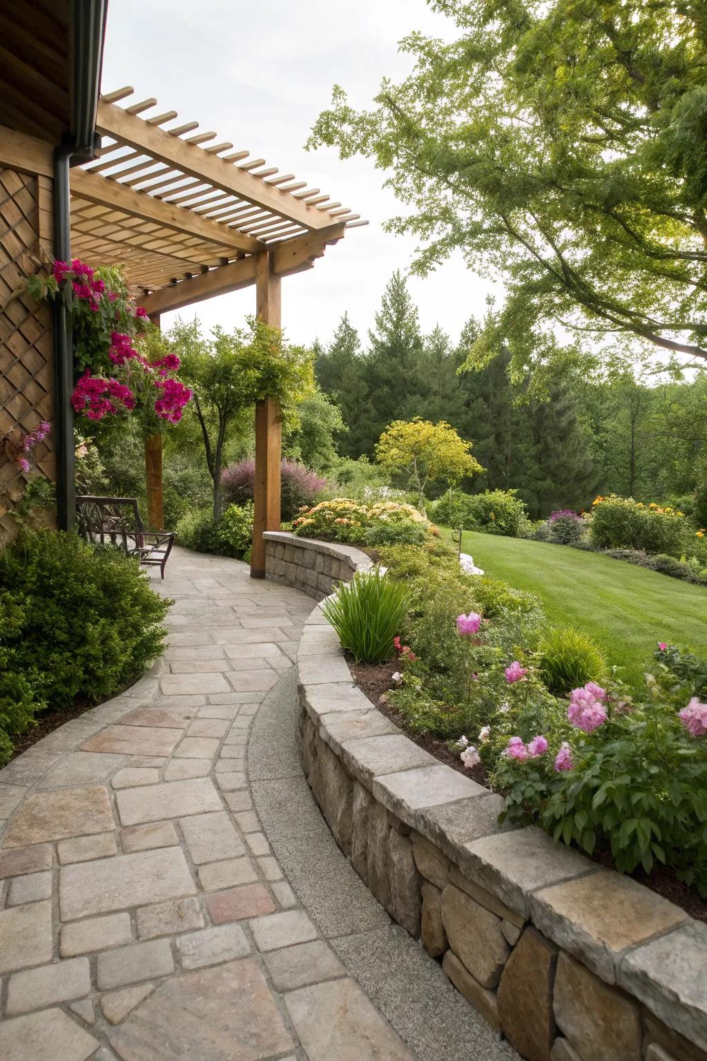 Elevate your patio design with raised stone edging.