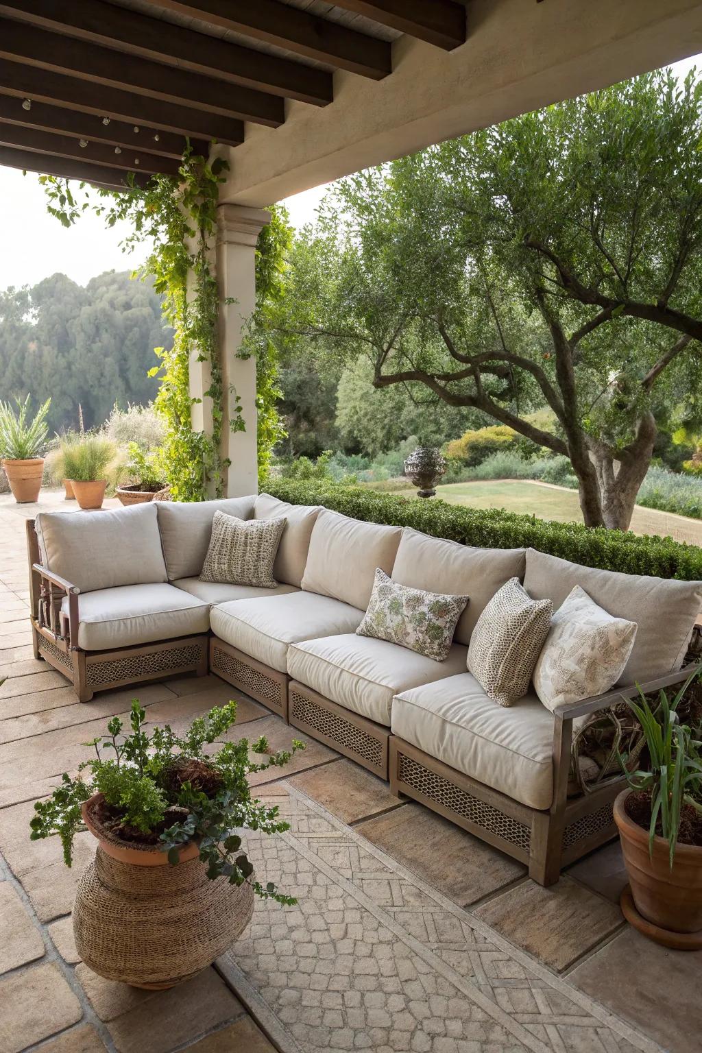 Gather around a sectional sofa for the ultimate outdoor lounging experience.