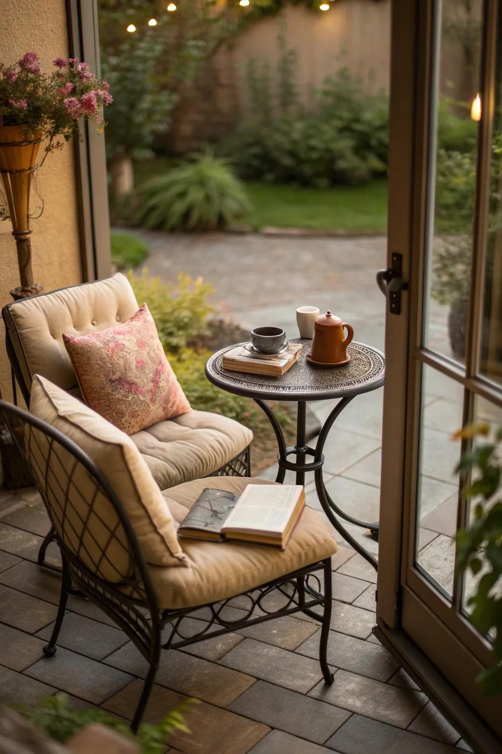 A cozy seating nook with cushioned chairs perfect for relaxation.