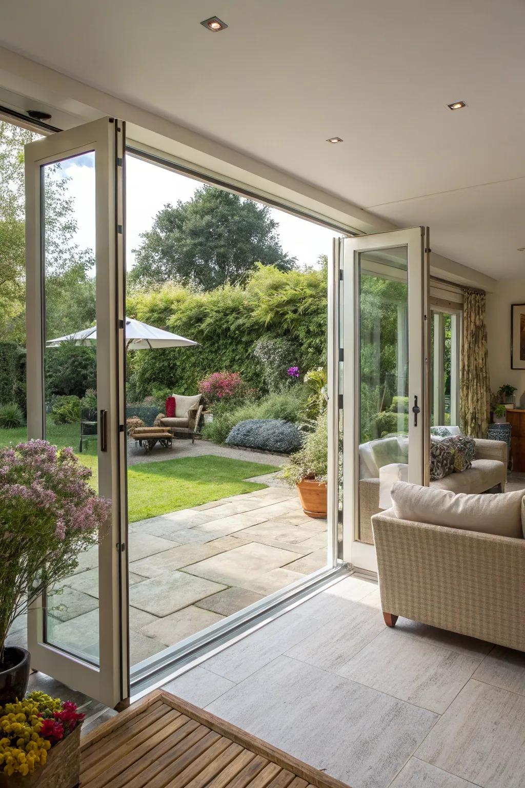 Bi-fold doors opening up a living space to the garden.
