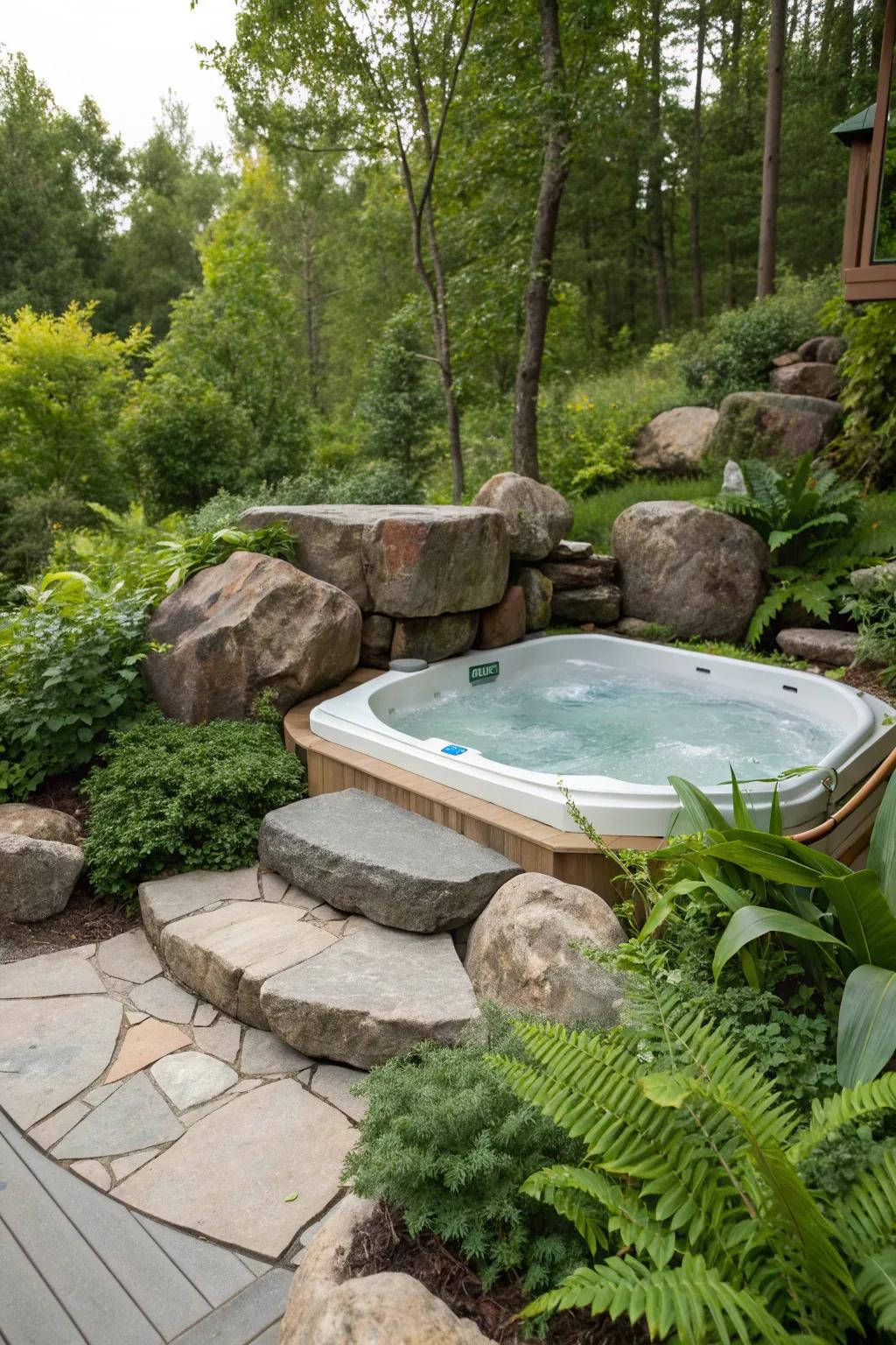 Embrace nature by integrating your hot tub with natural materials.