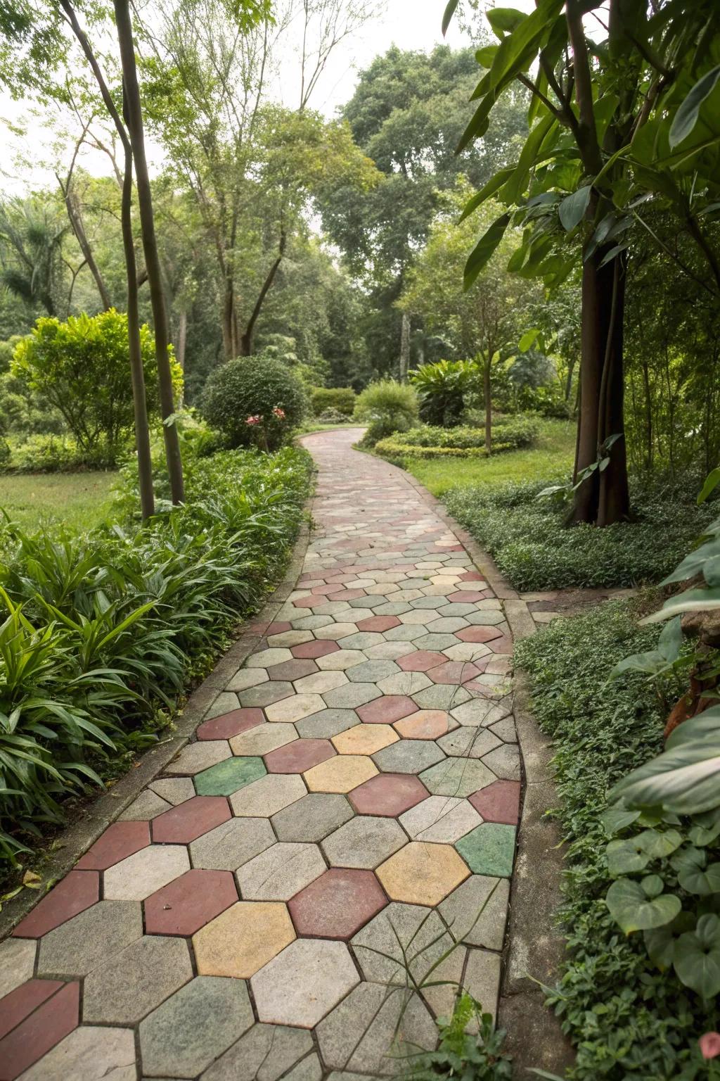 Add a modern flair to your garden with geometric paving patterns.