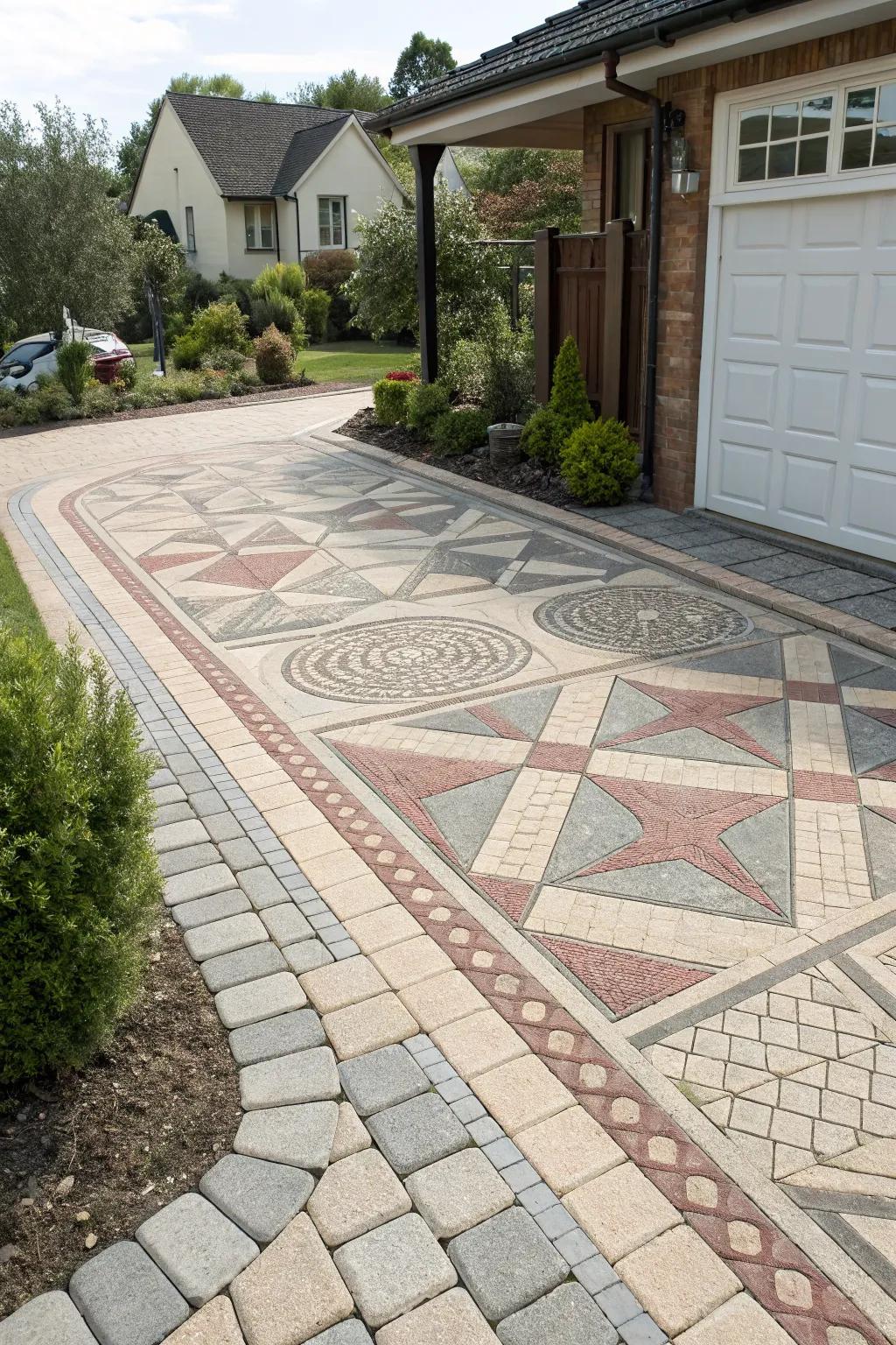 Geometric patterns breathe life into this driveway extension.