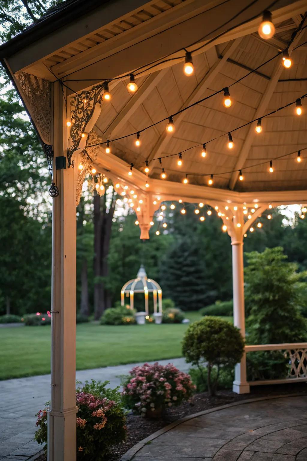 String lights can transform any pavilion into an enchanting evening escape.