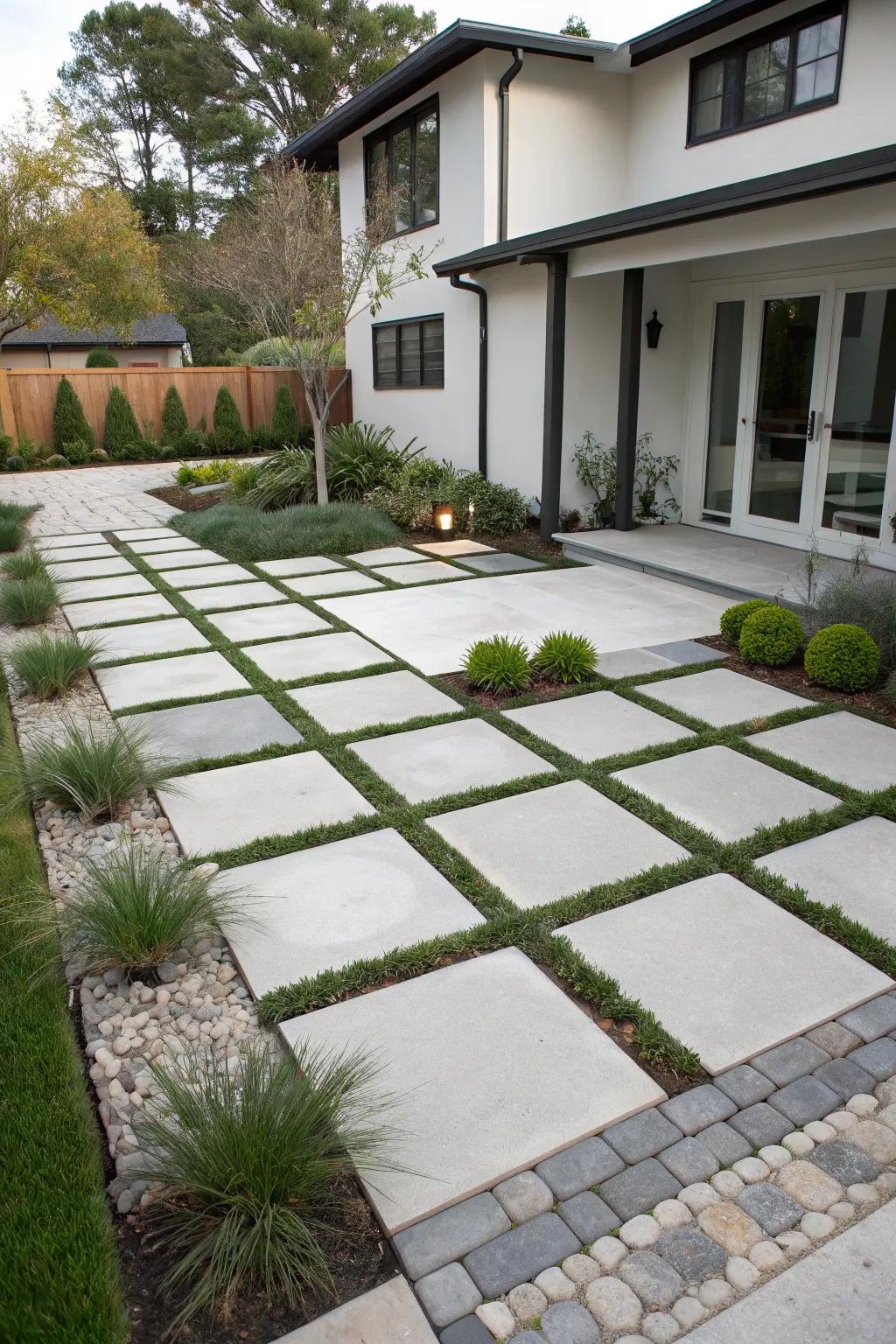 Modern geometric paving patterns offer a sleek, updated look.