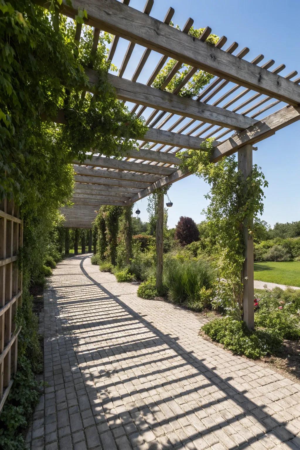 Wooden slats offering a classic touch to this pergola.