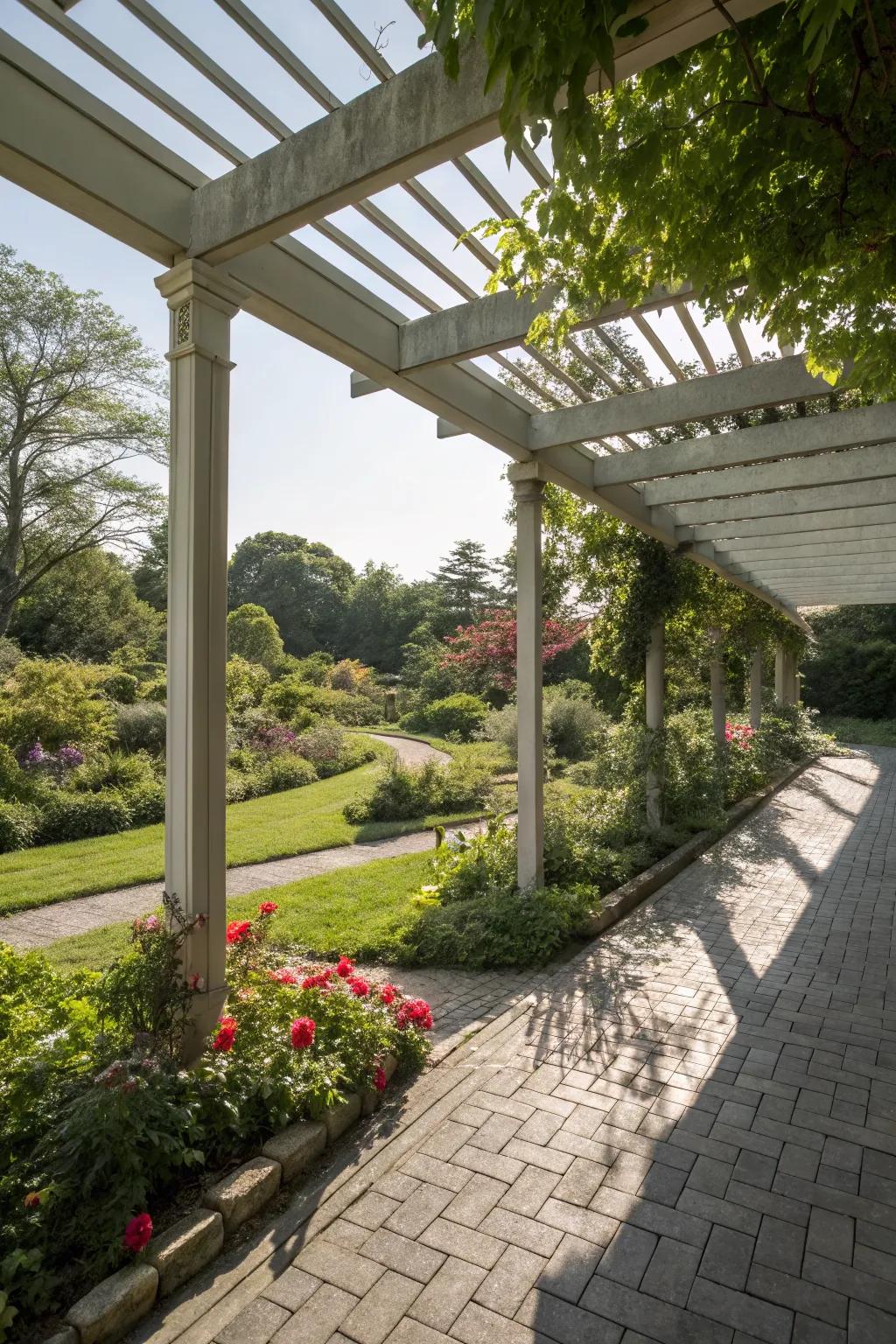 Sliding glass panels for a modern, airy pergola enclosure