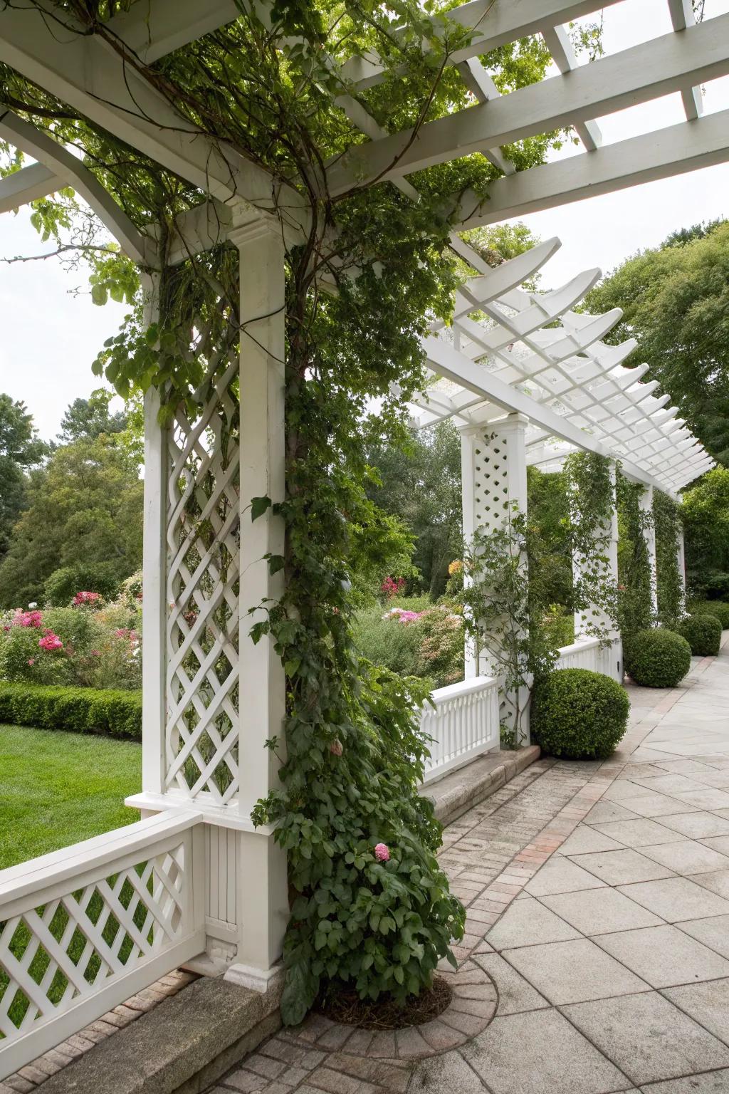 Classic lattice panels offer a blend of privacy and natural light.