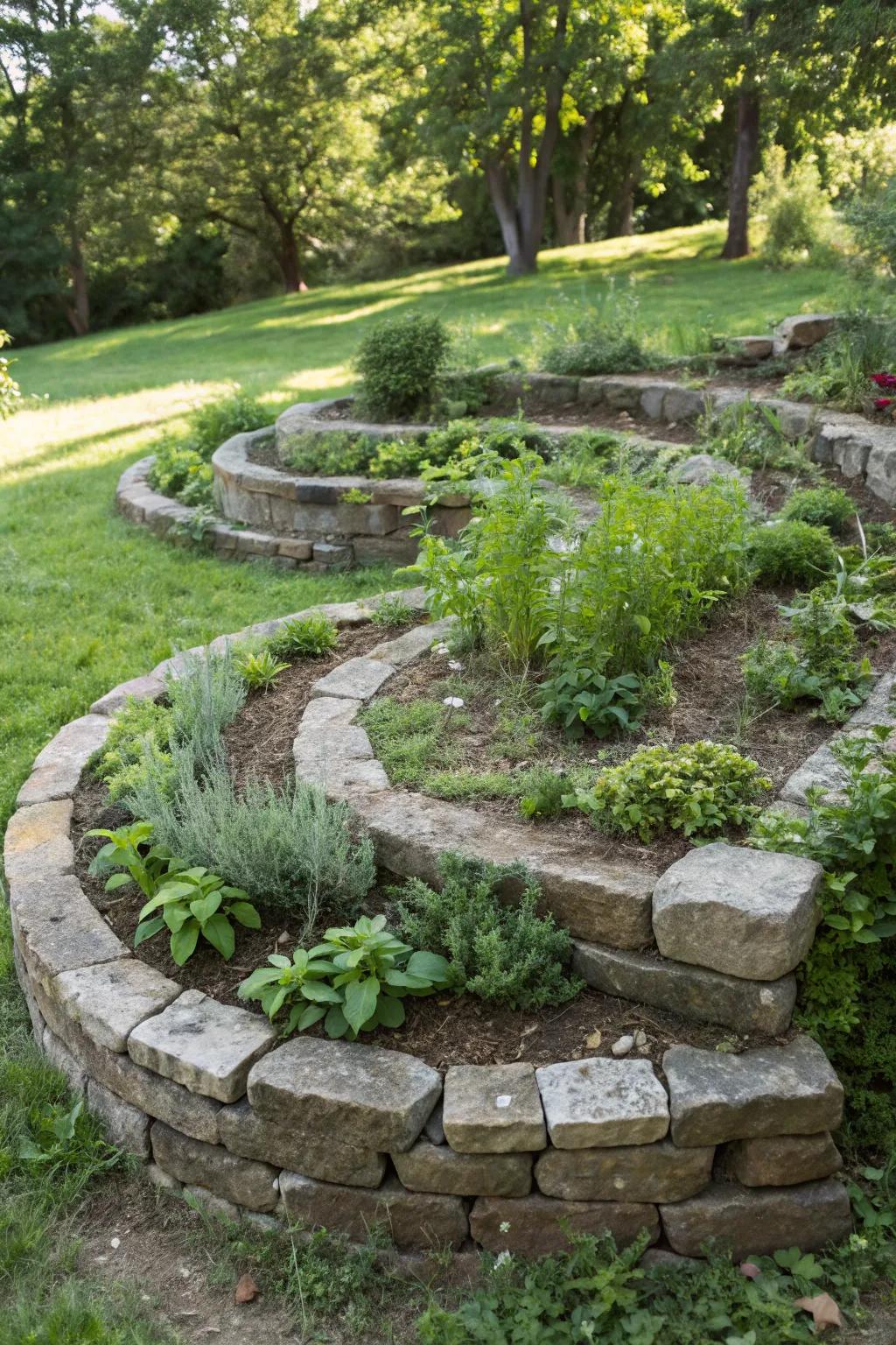 A compact herb spiral, perfect for small spaces.