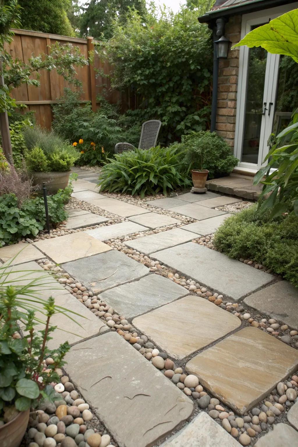 Elegant natural stone paver patio with excellent drainage.