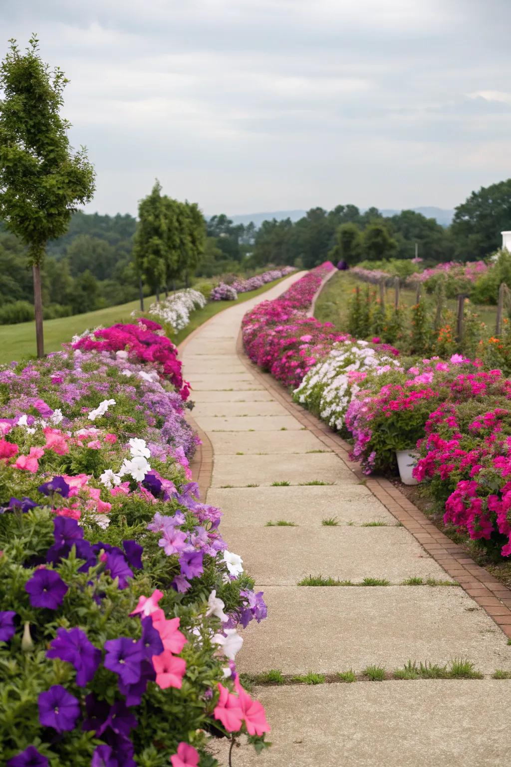 Petunias brighten up any garden path with their vibrant colors.