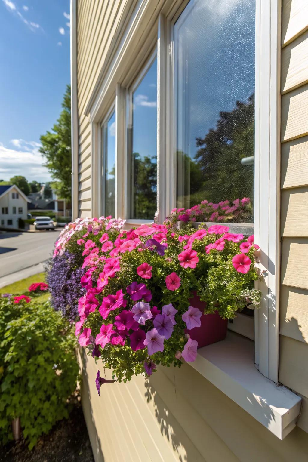 A vibrant mix of pink and purple petunias for a bold statement.