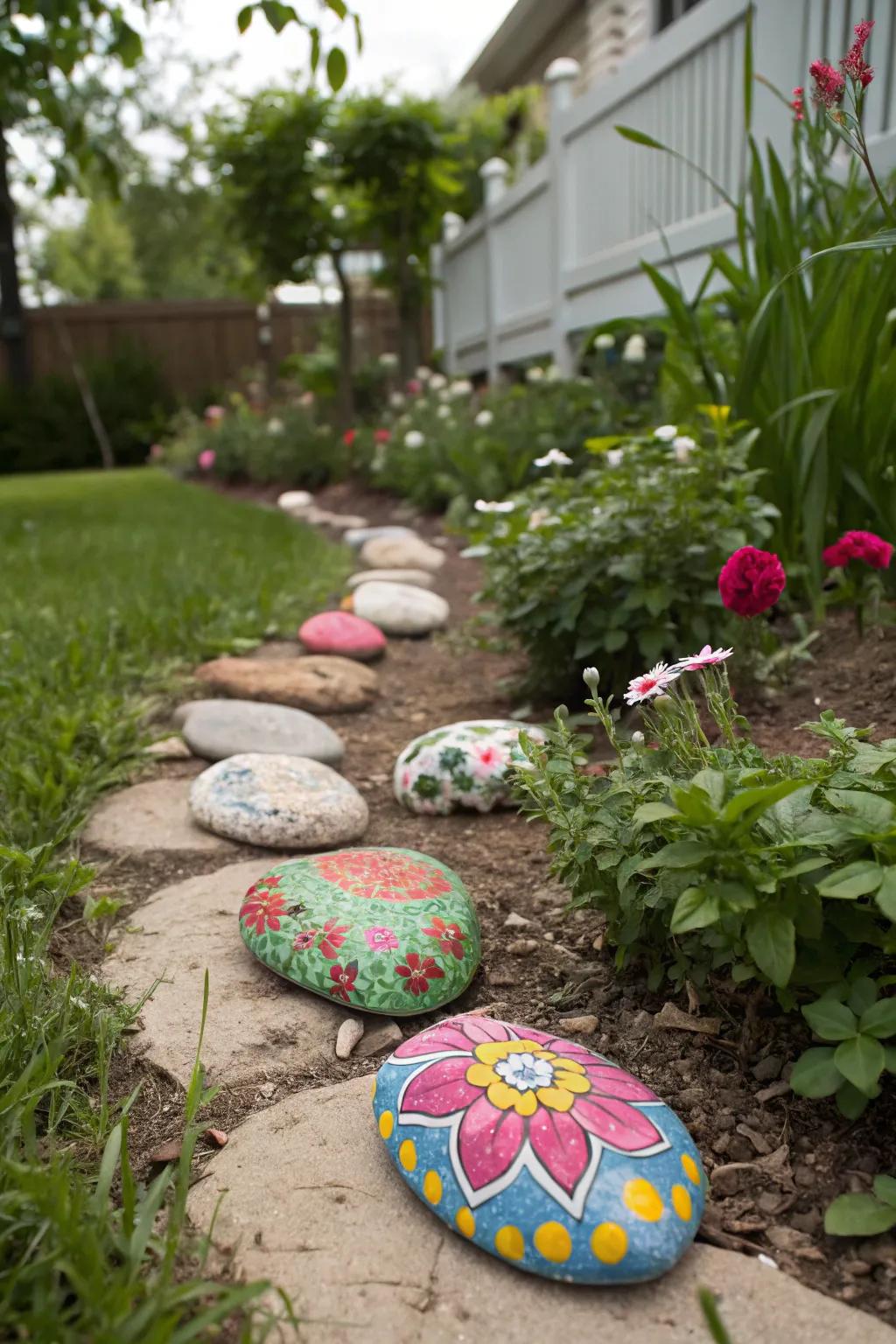 Add a splash of color with painted stone garden markers.