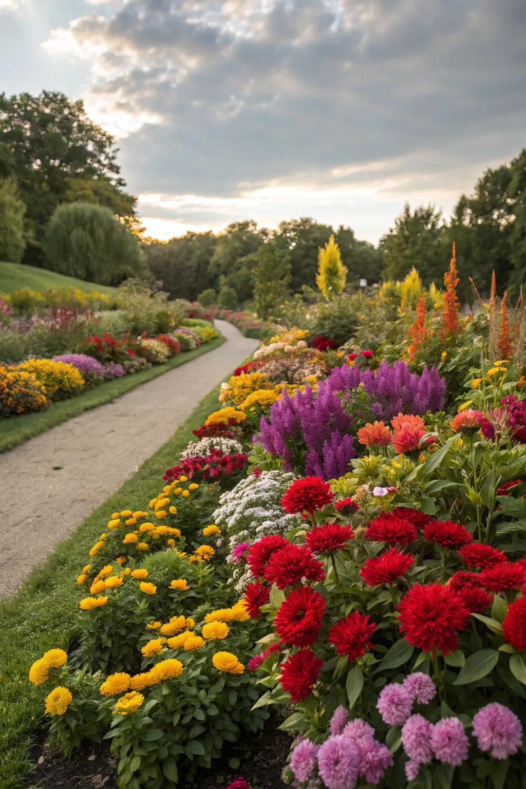 Vibrant flower beds bursting with color.