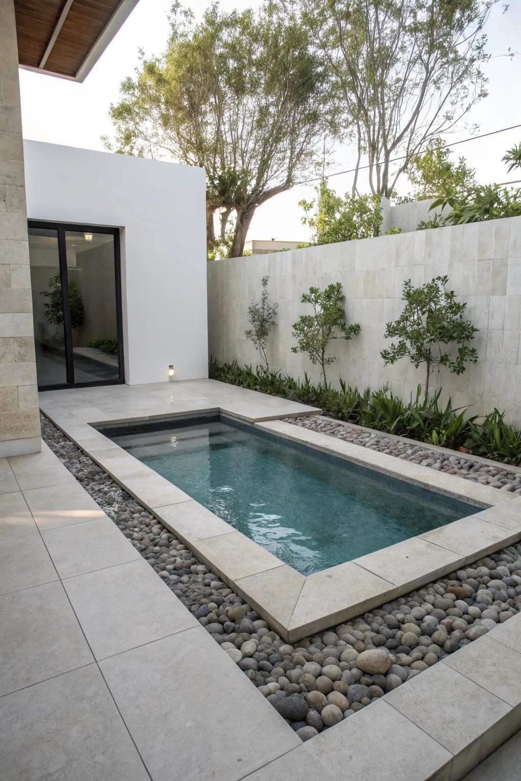 A modern minimalist plunge pool with sleek and clean geometric designs.