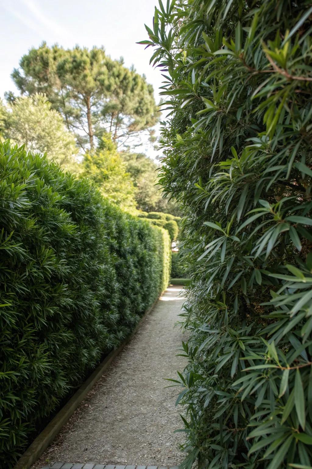 Podocarpus hedge offering a private and serene outdoor sanctuary.