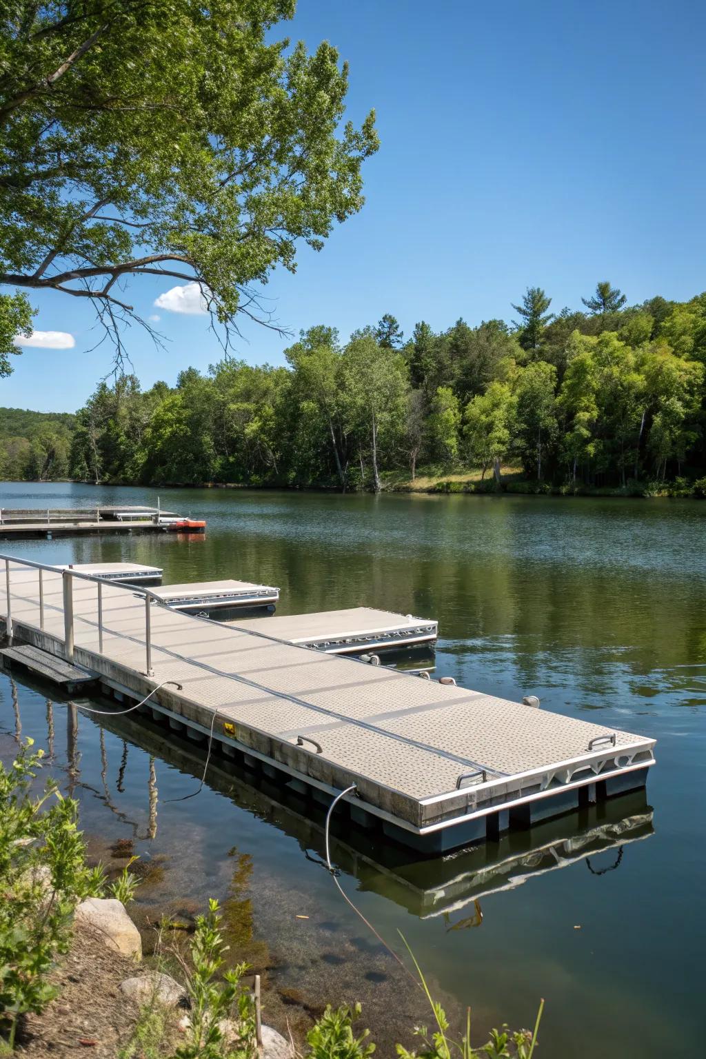 A versatile floating dock that adjusts with water levels.