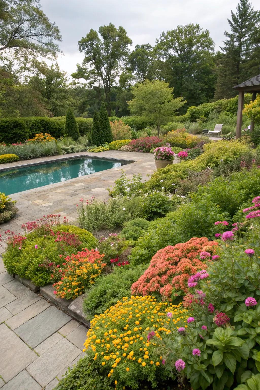 A sunken garden oasis in a former pool space.