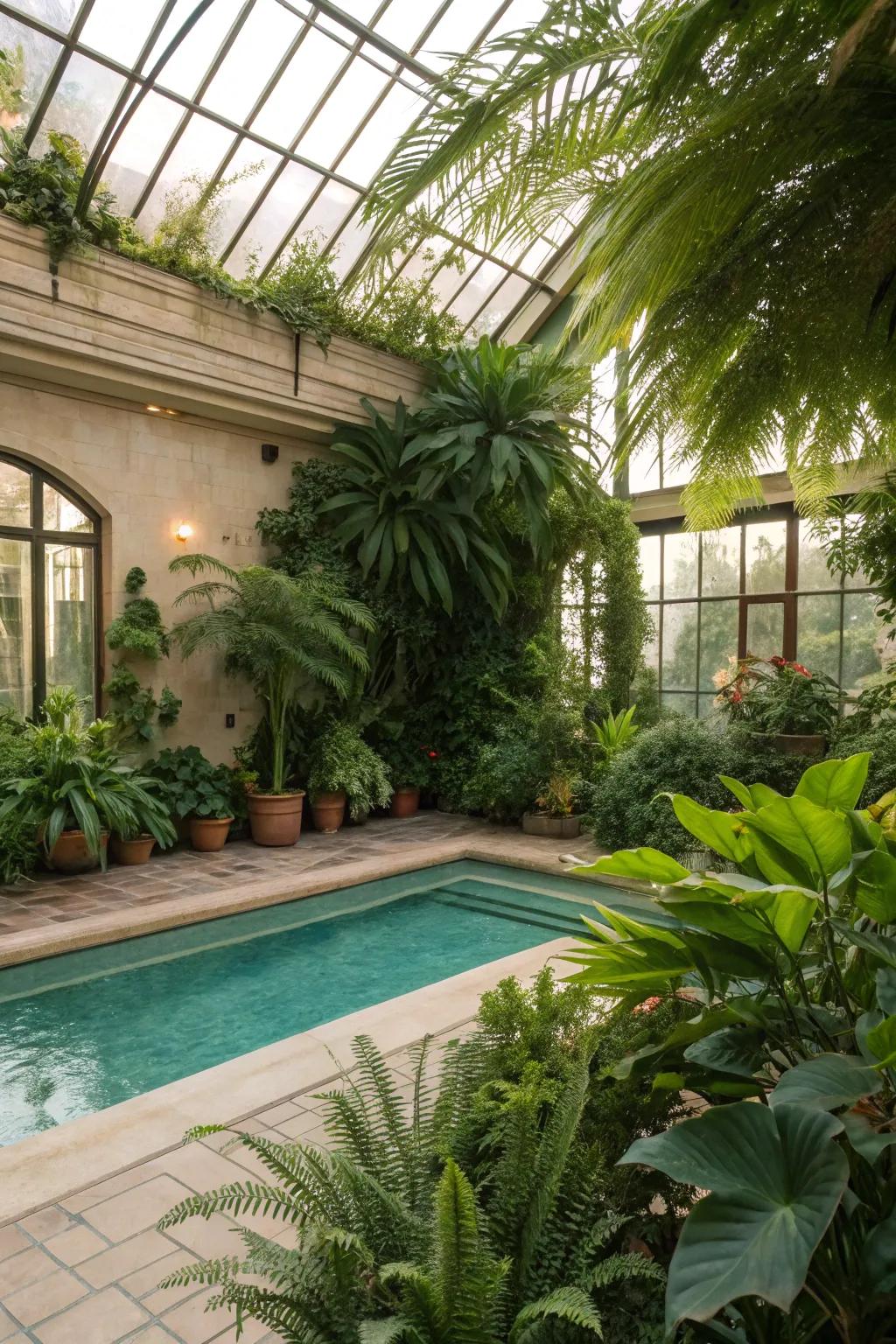 Lush greenery can transform your pool area into a tropical paradise.