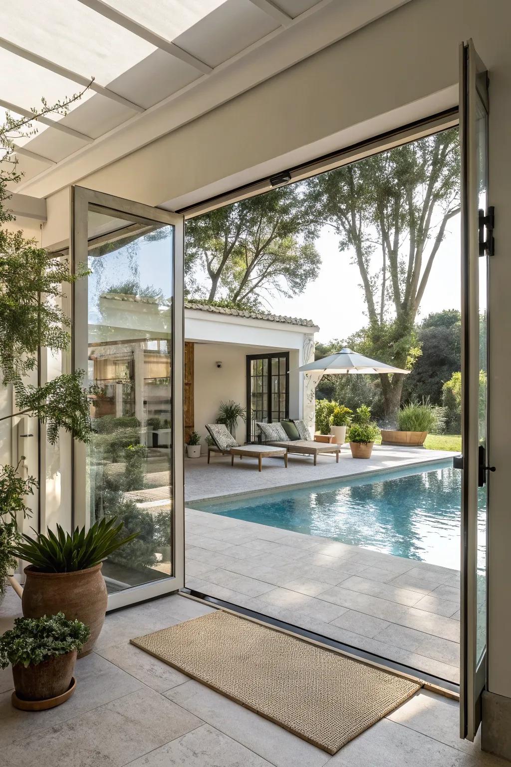 Large glass doors blur the line between indoor comfort and outdoor fun.