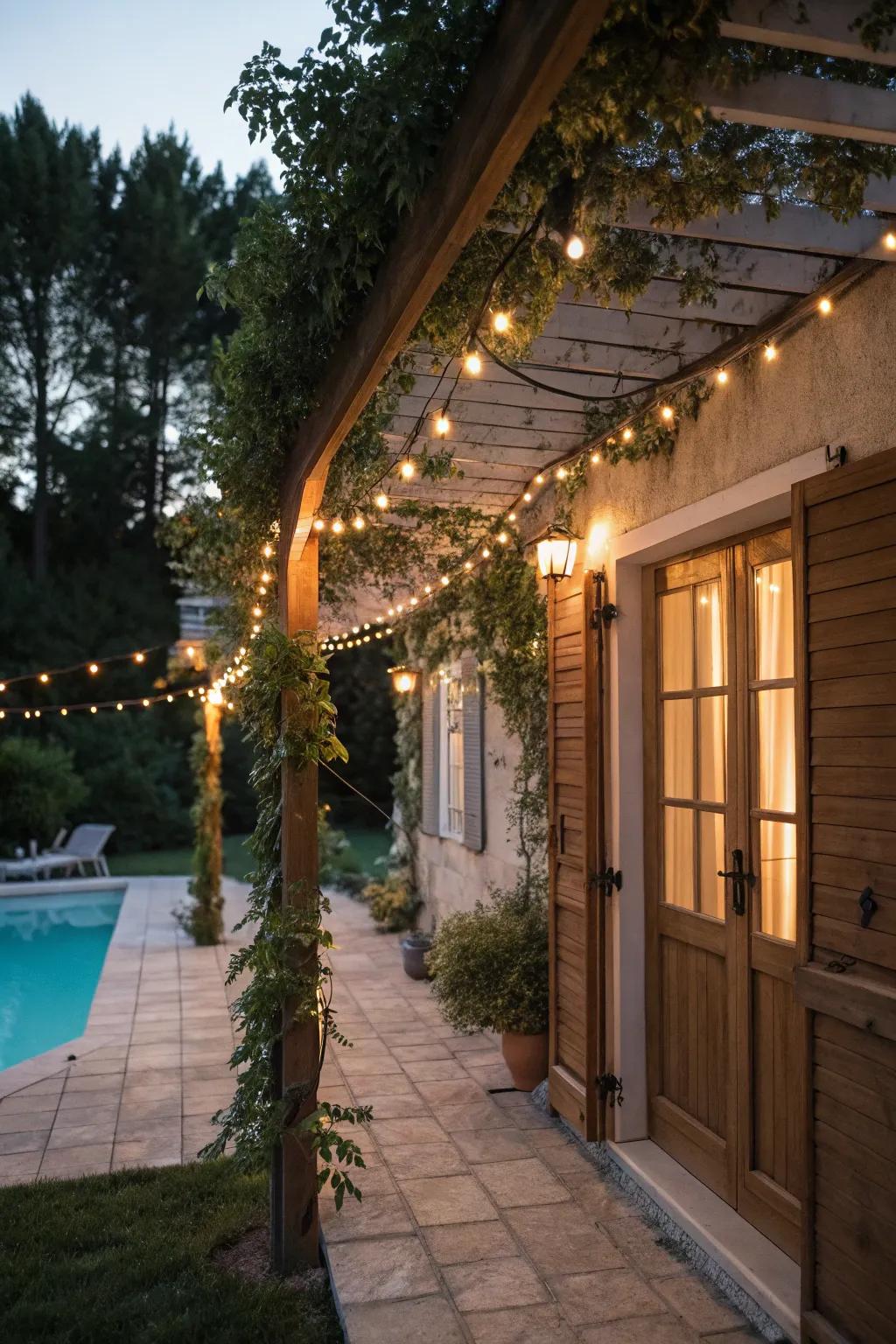 String lights bring a magical touch to your pool house.