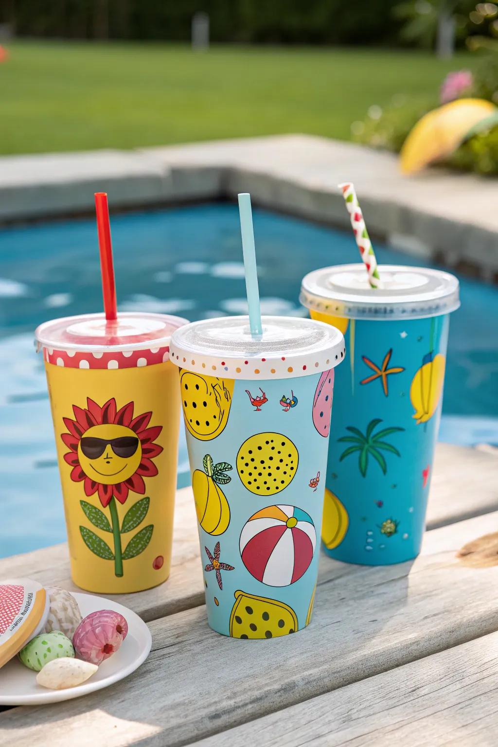 Brighten up your pool party with personalized drink cups that guests will love.