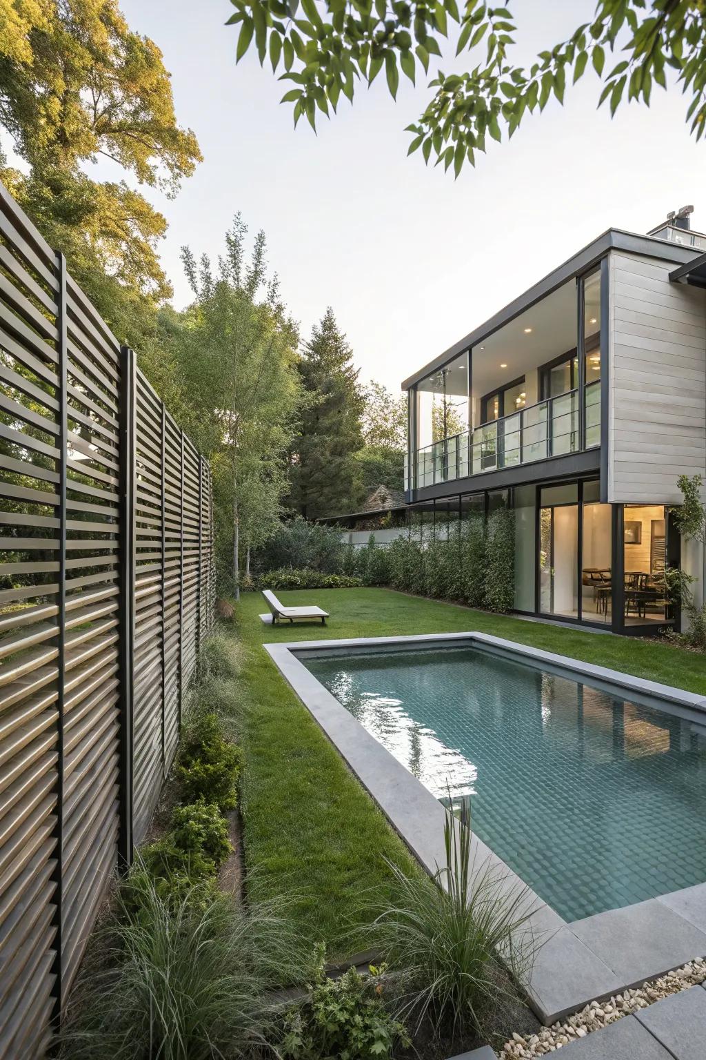 Stylish slatted walls offer privacy while maintaining a breezy atmosphere.