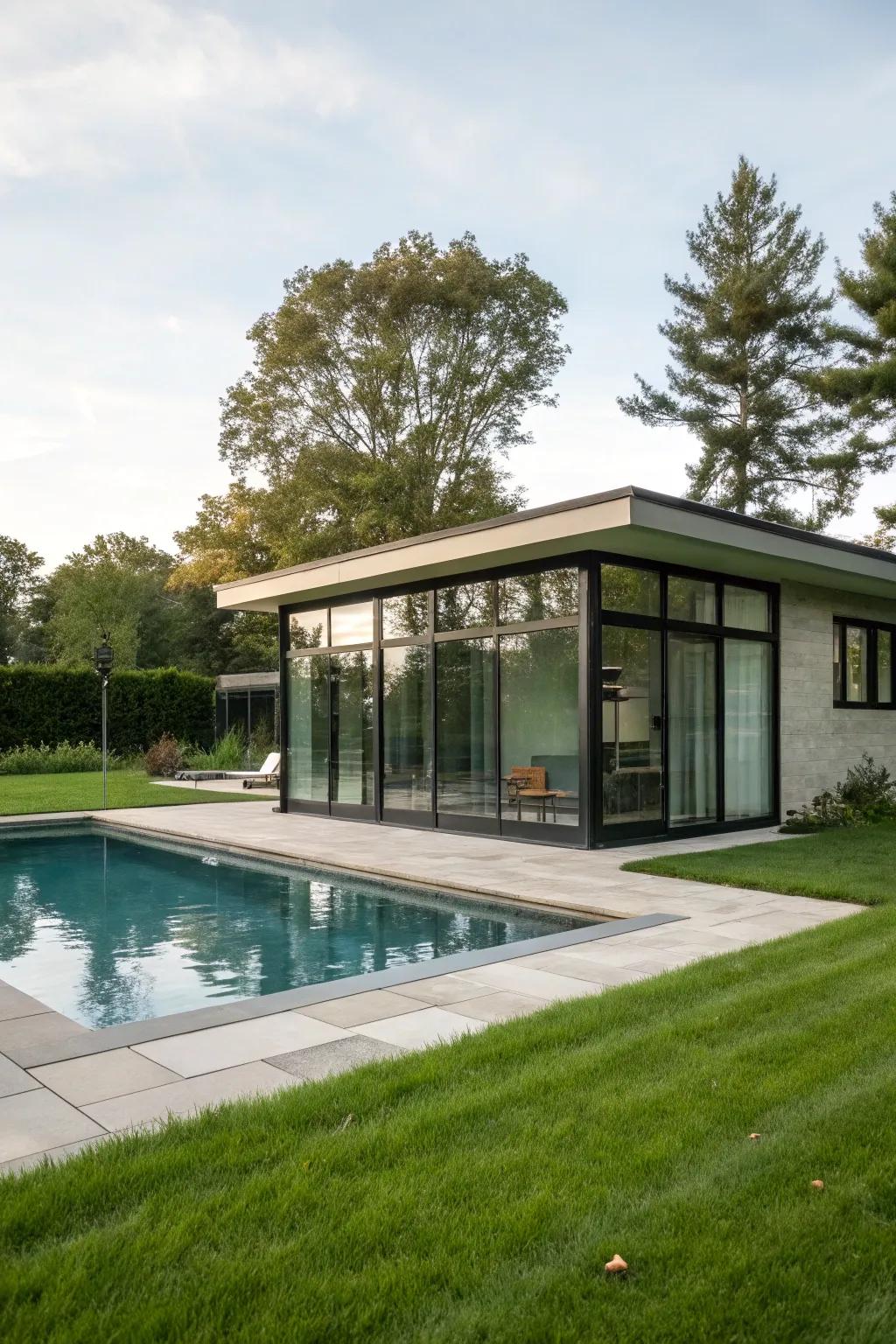 Sleek and simple: The epitome of modern minimalist pool sheds.