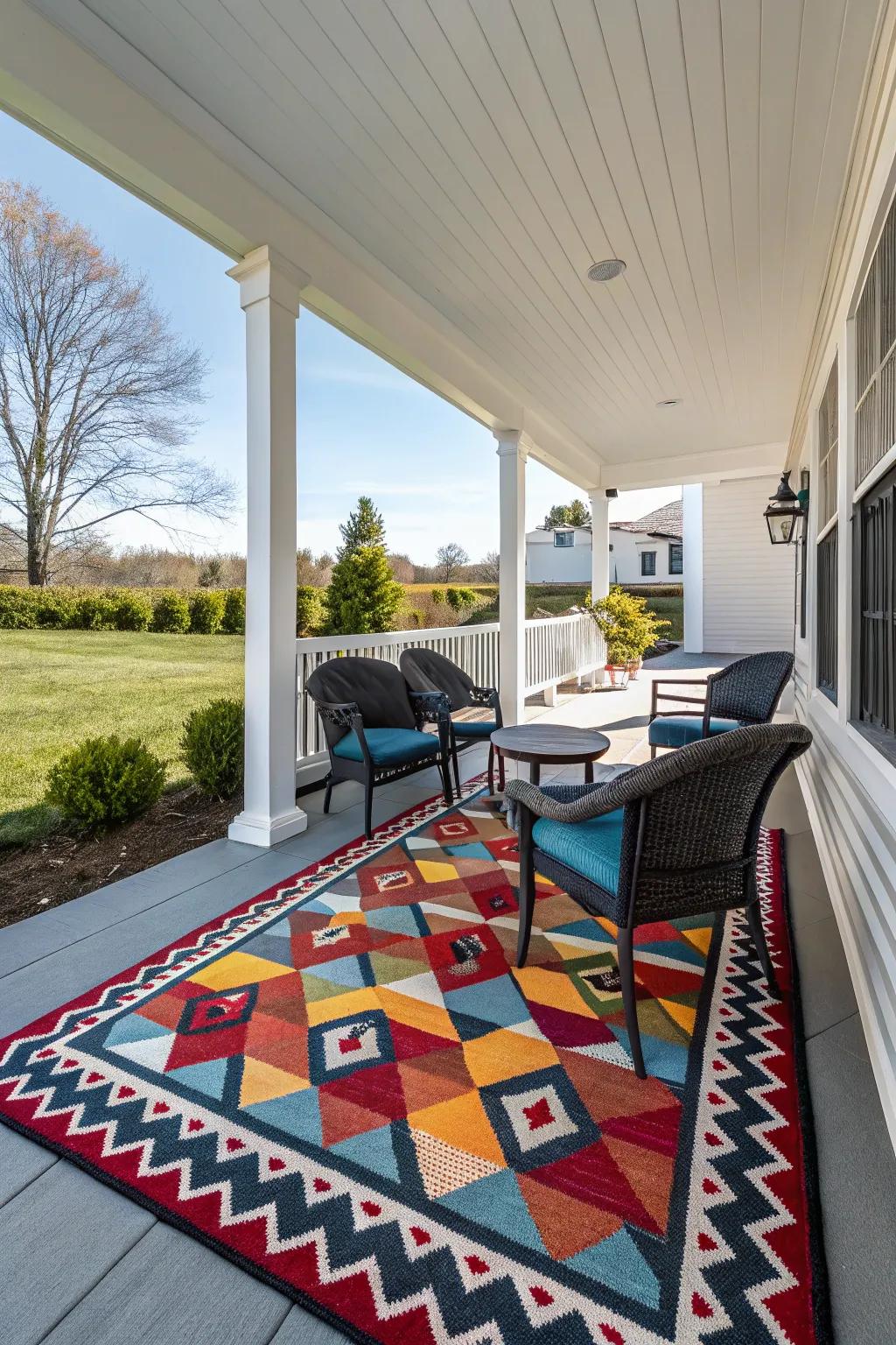 Geometric patterns bring modern flair to any porch.