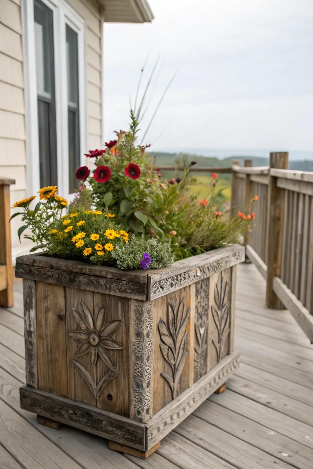 Add rustic charm with wooden planter boxes on your porch.