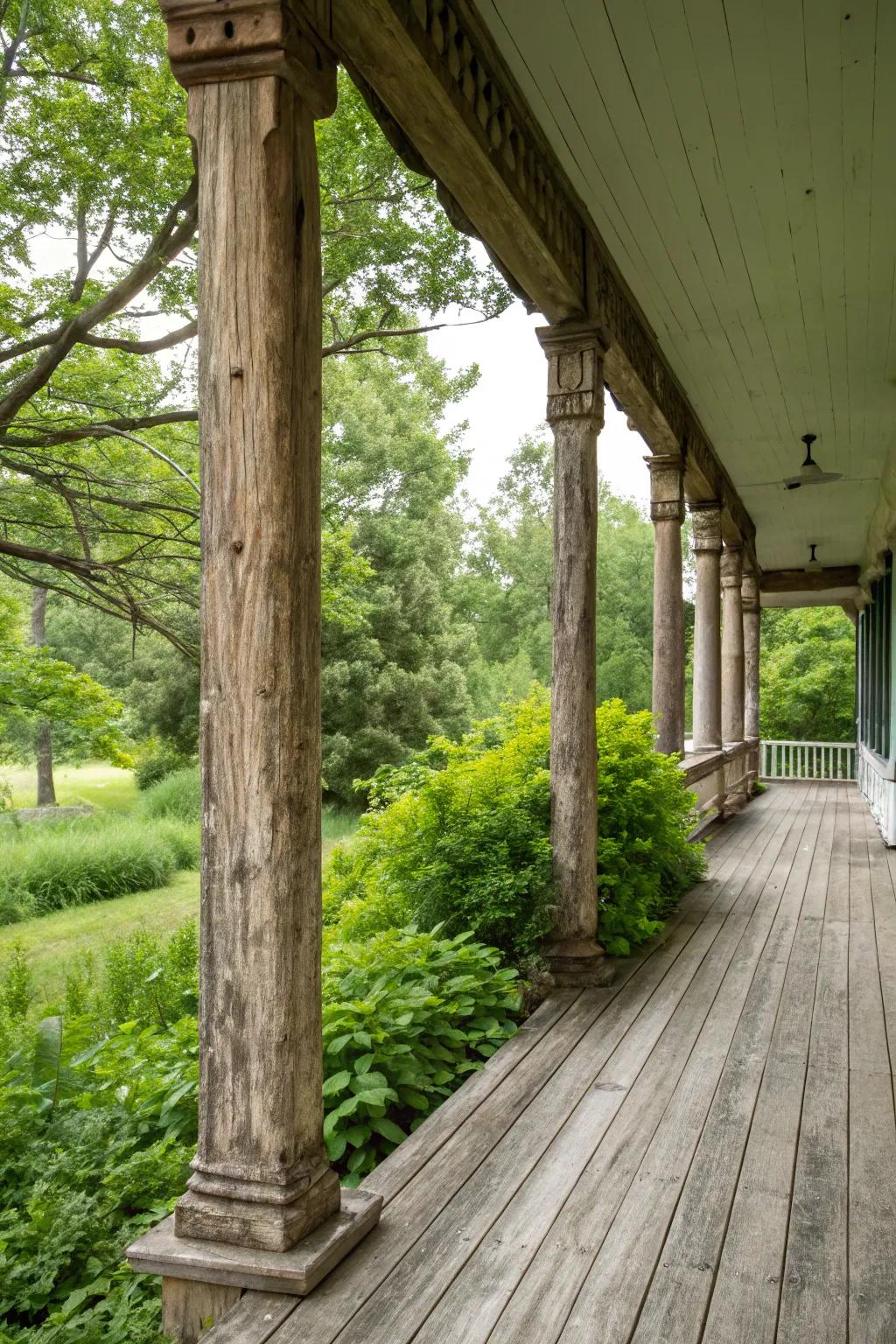 Natural wood posts add timeless elegance to any porch.