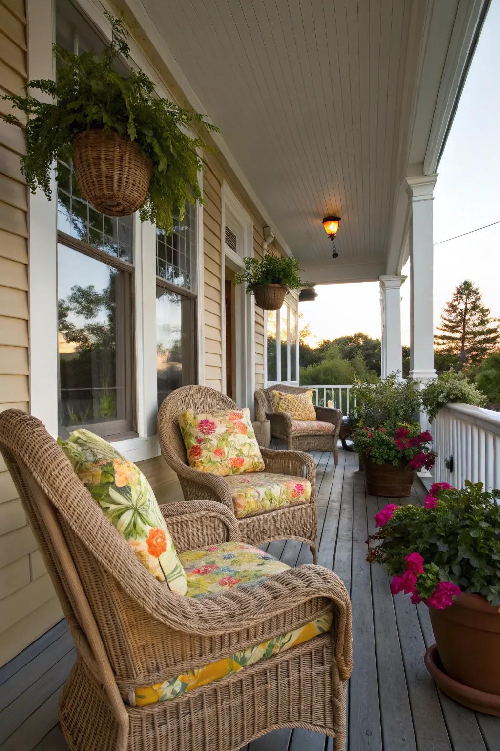 Wicker chairs bring a warm, natural feel to your porch.