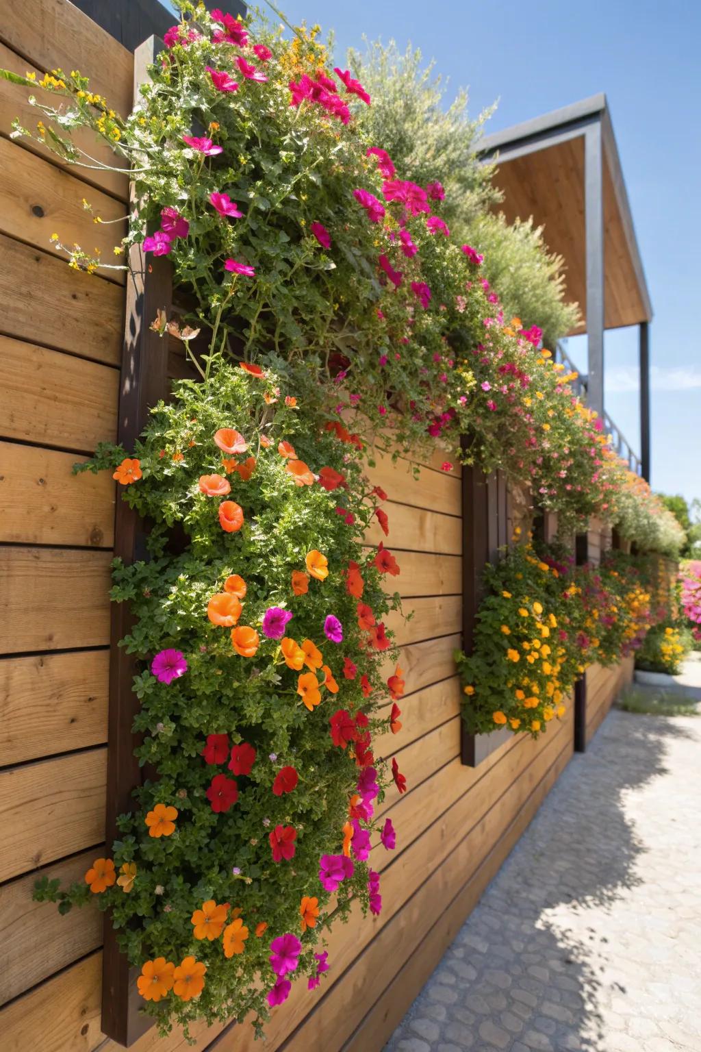 A vertical portulaca garden makes for a stunning and colorful display.