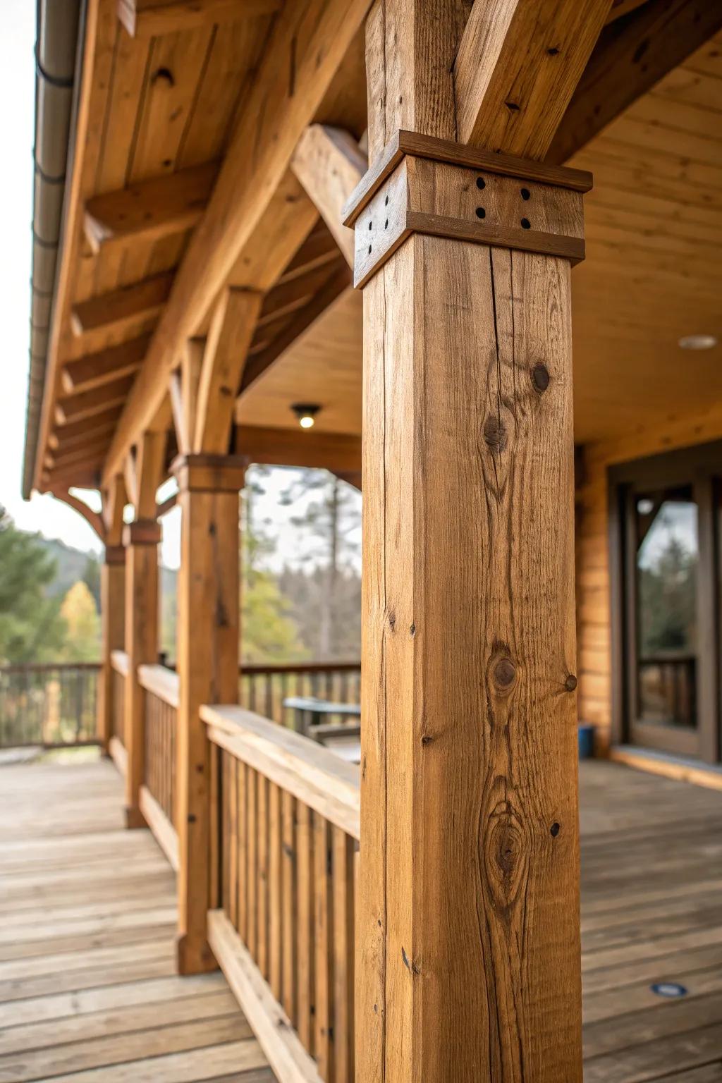 Emphasize the beauty of natural wood on your porch.
