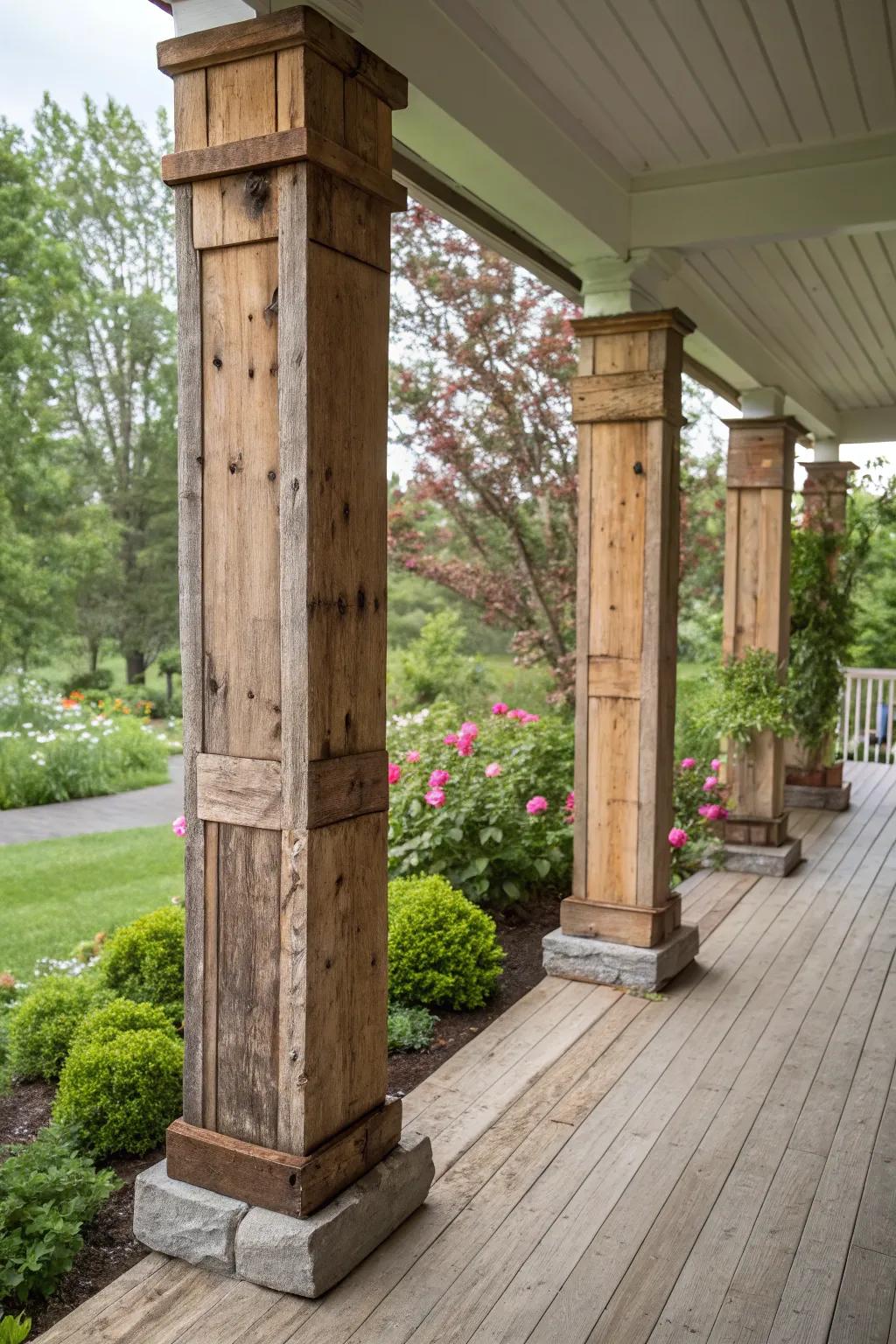 Rustic wood wraps bring a cozy, natural feel to your porch.